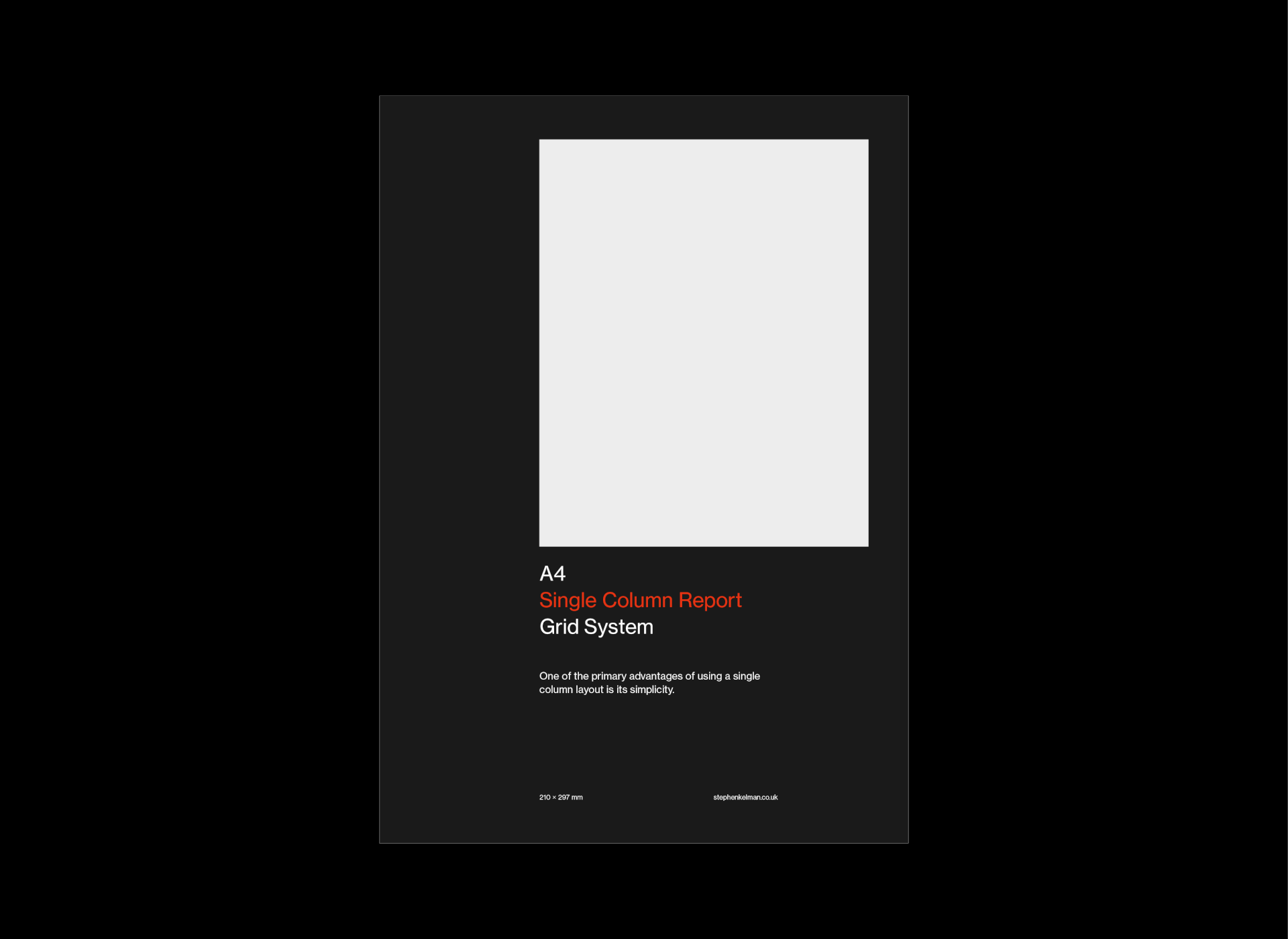 Animated visual of an A4 single-column report layout, showcasing a grid system designed for simplicity and clear content structure.