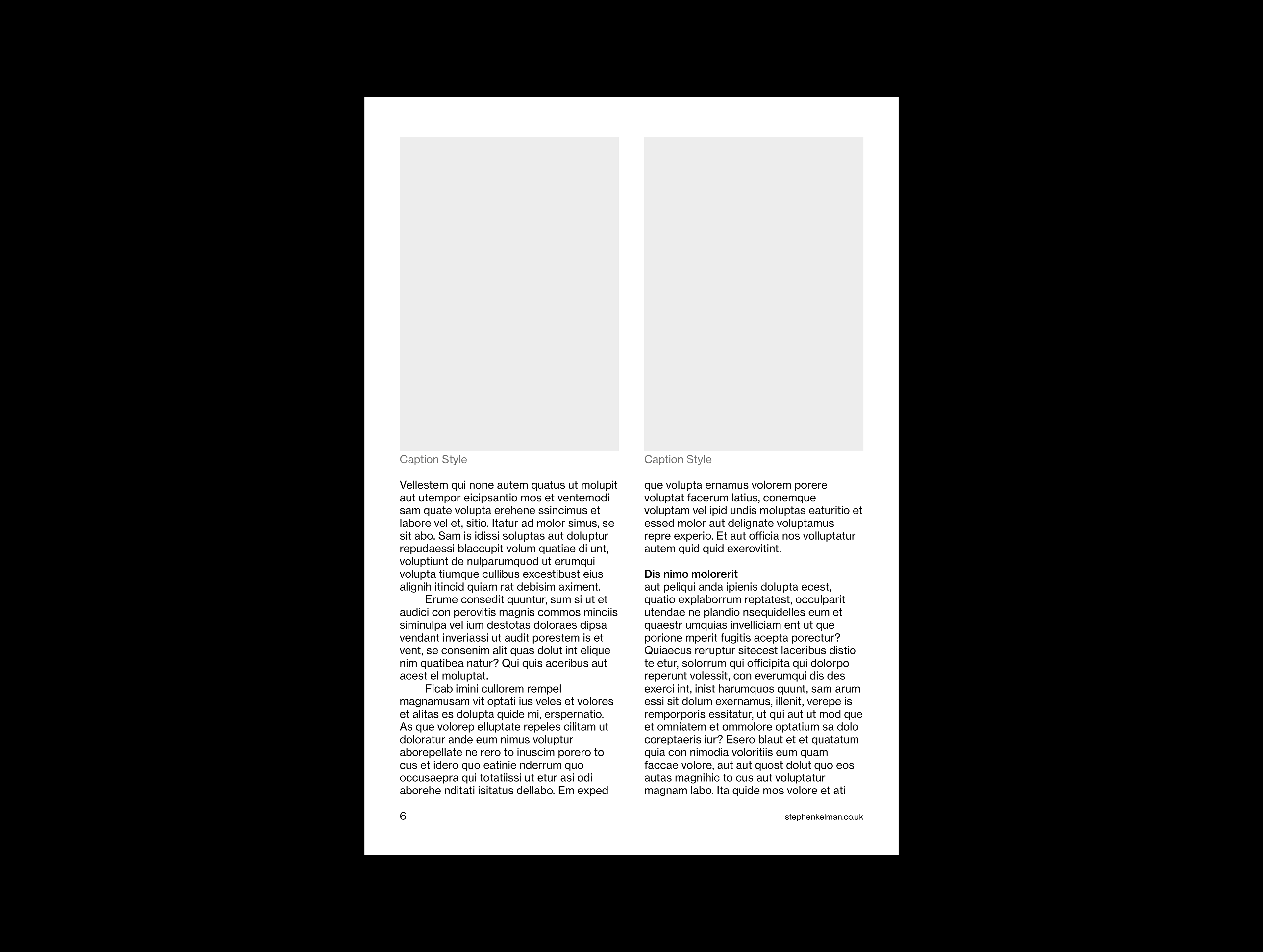 Two column layout with images and captions for an eBook InDesign template with grid system