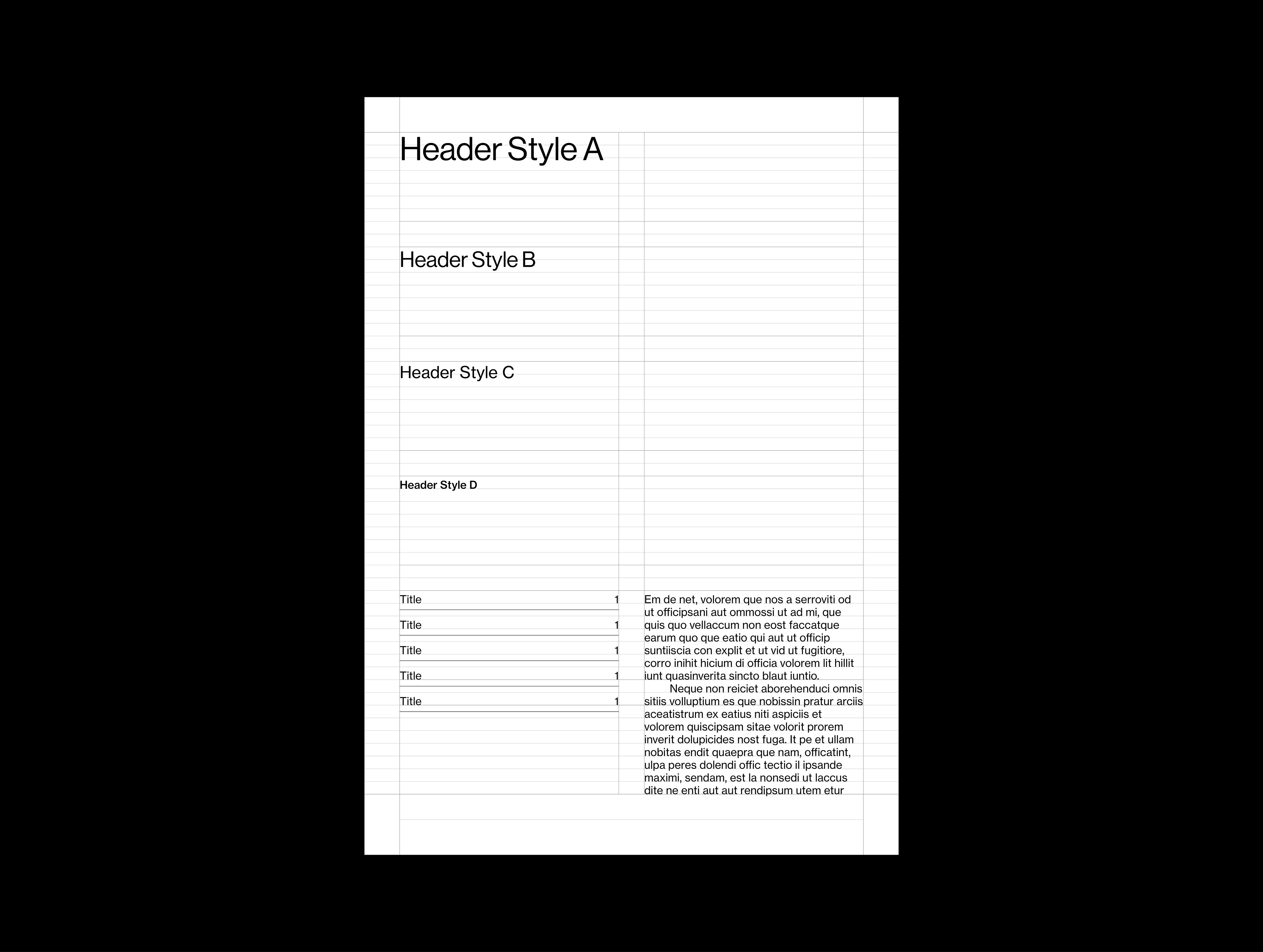 Text layout showing styles, modular grid, baseline grid and body copy example for an eBook grid system template