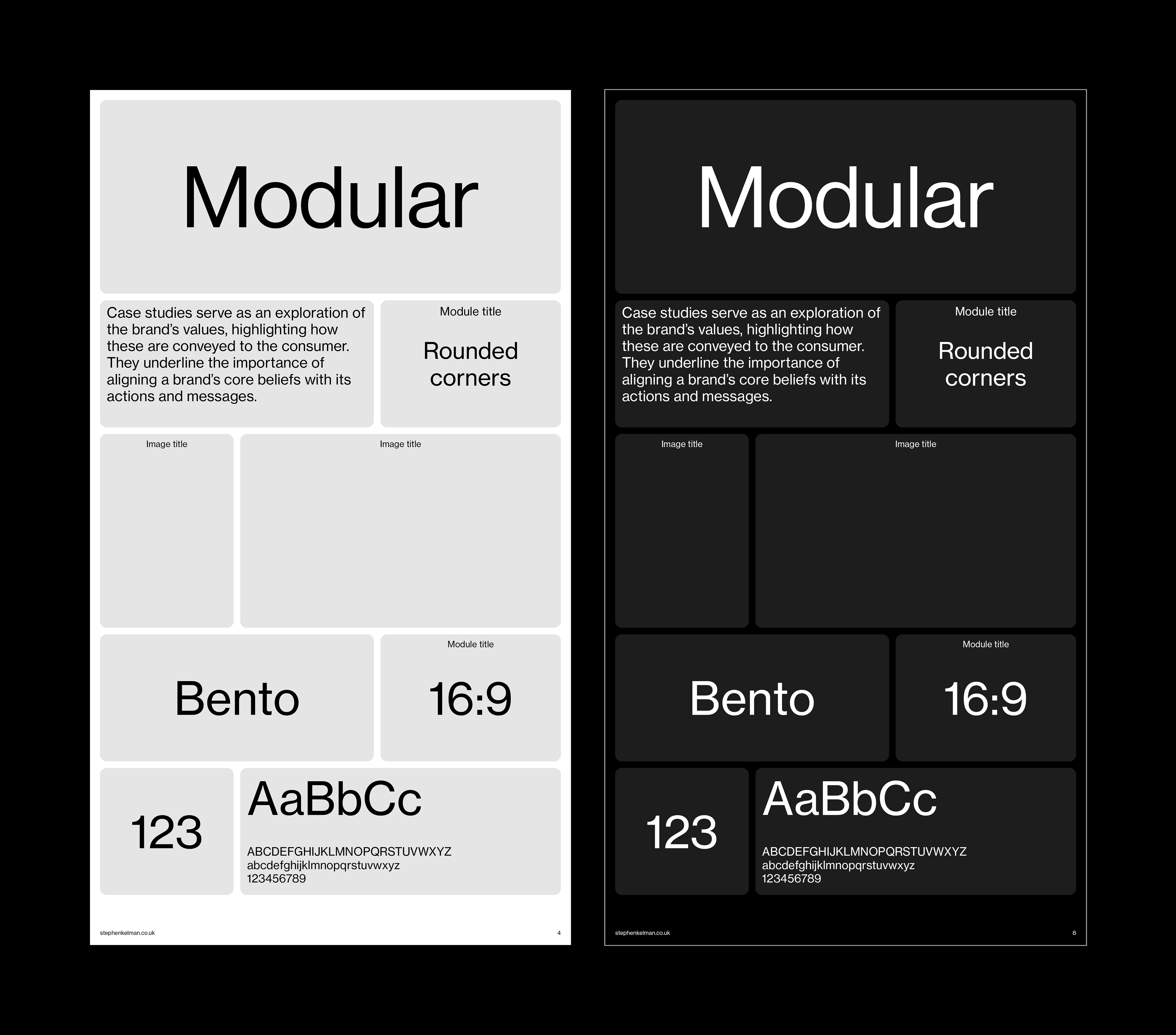 Layout examples for the 16:9 portrait grid system design template for Adobe InDesign