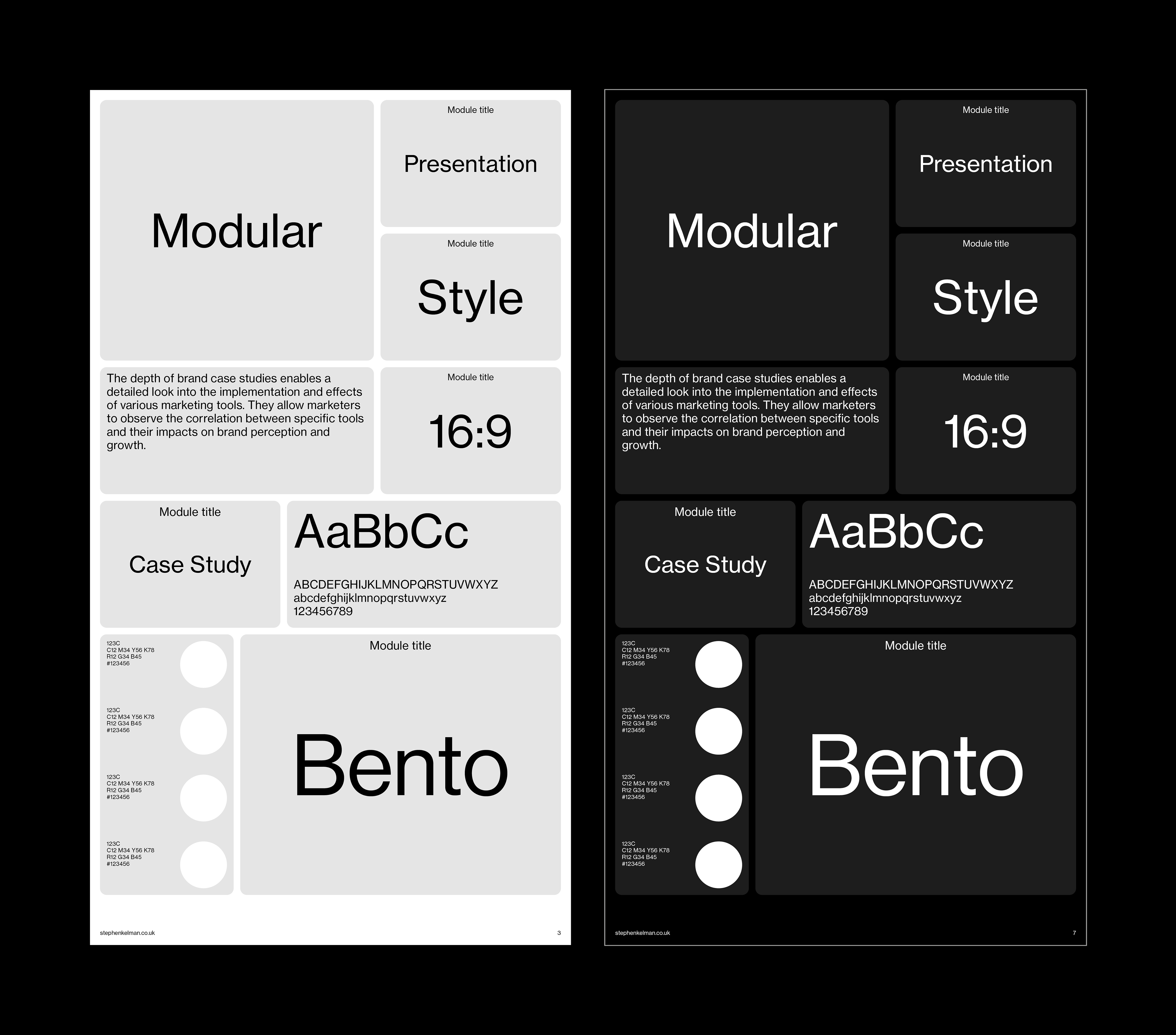 Layout examples for the digital presentation grid system template for Adobe InDesign