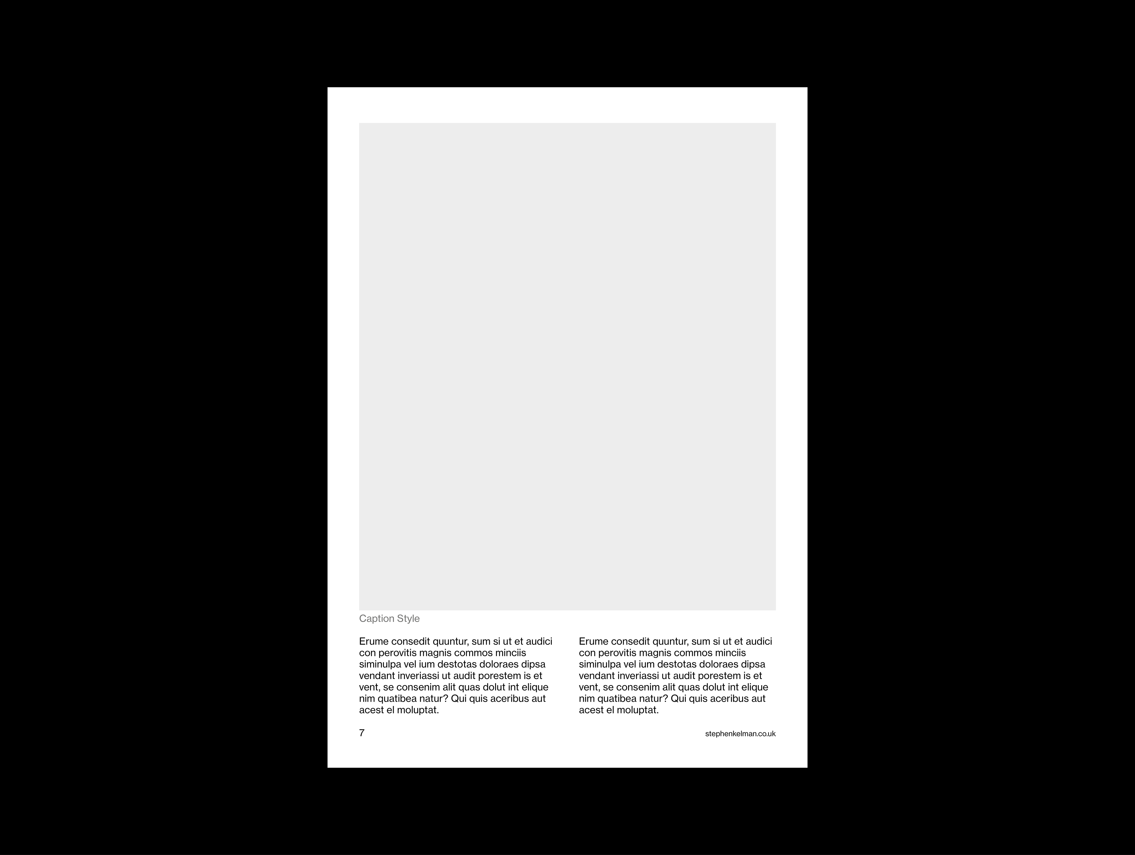 Page design for an eBook template. This page shows a large image with caption and two small paragraphs of body copy