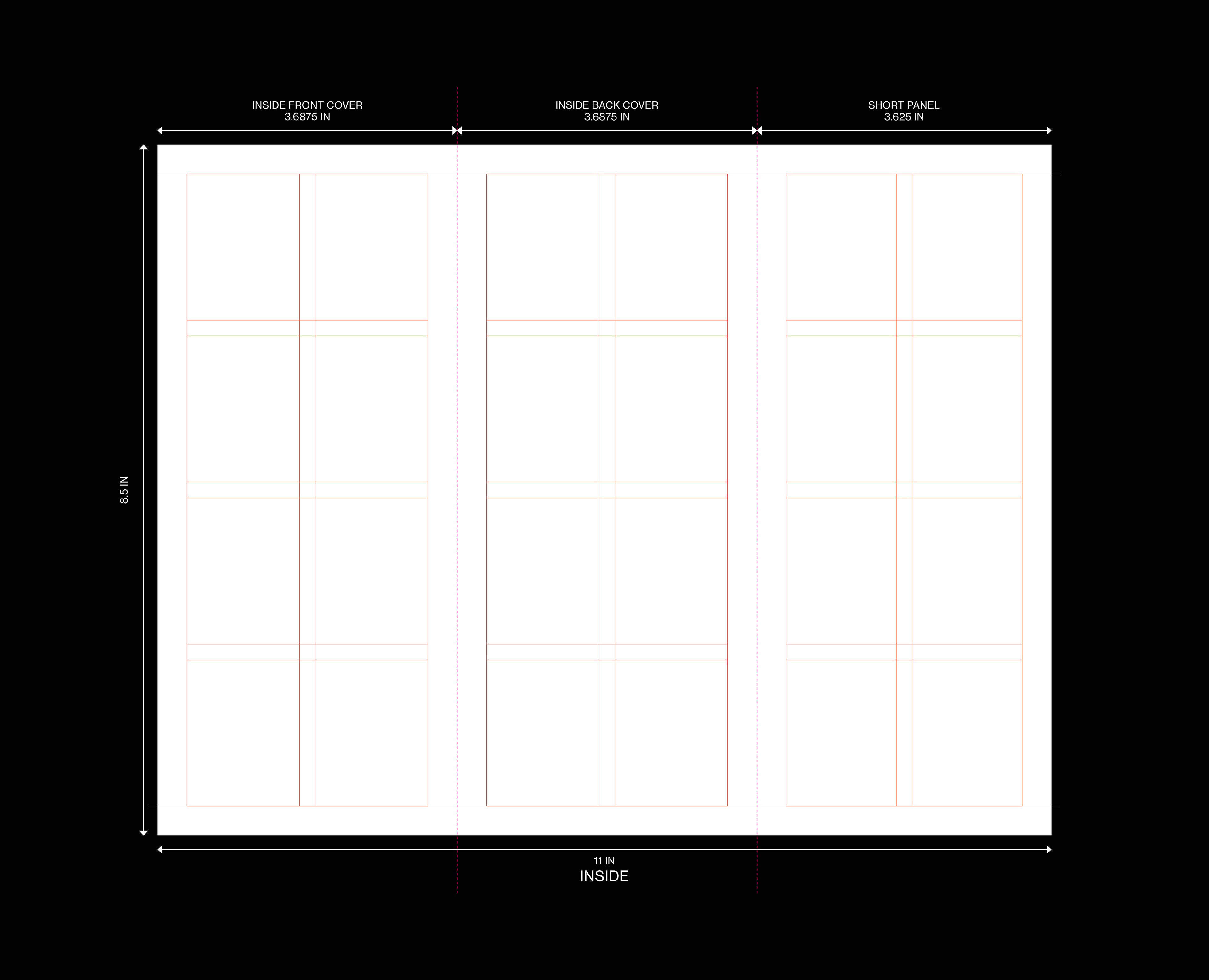 Fold guide and typographic grid system for a US letter format trifold brochure template