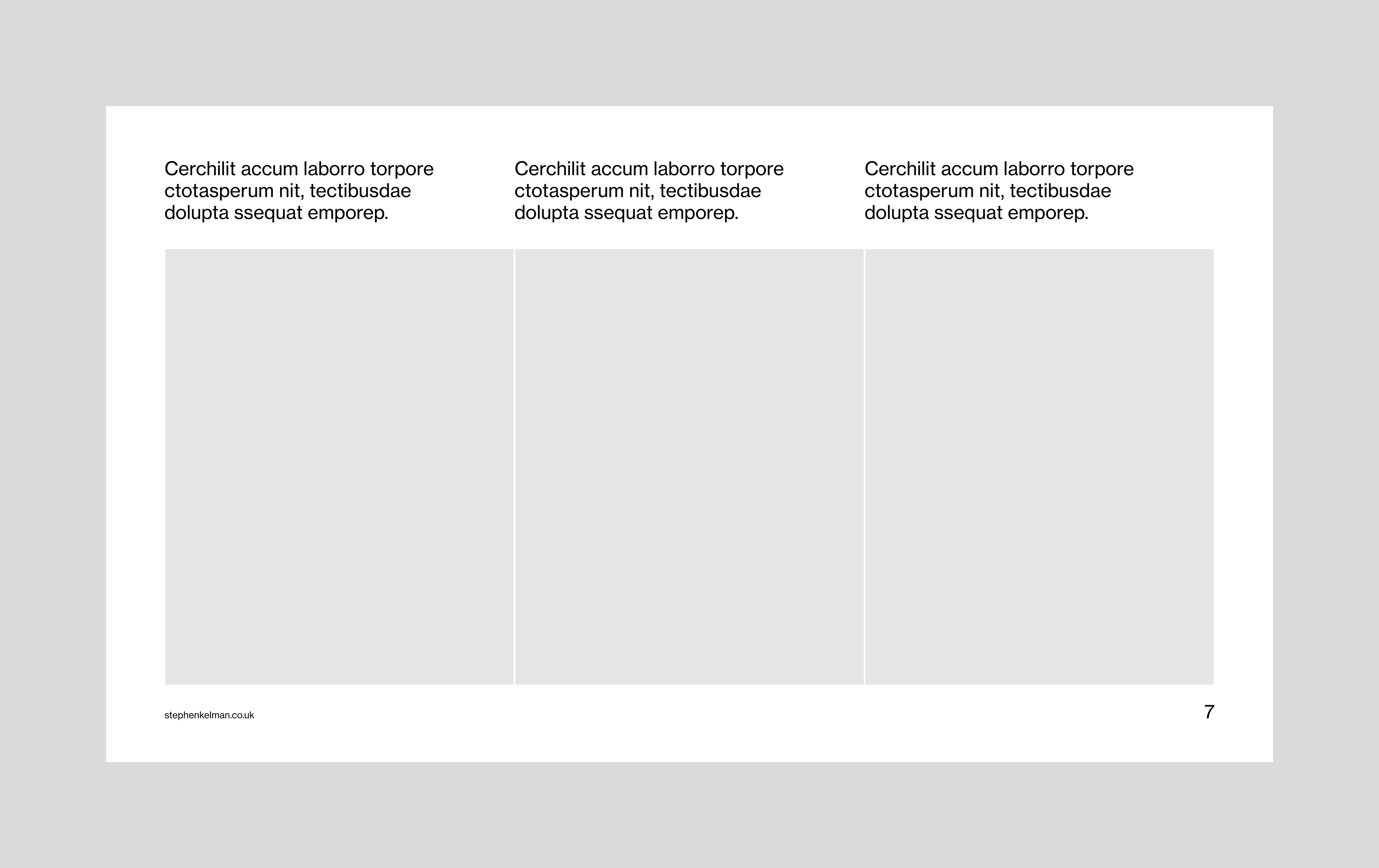 Content pages layout for a slide deck InDesign template. The layout features three columns with a paragraph of text and one large image in each column