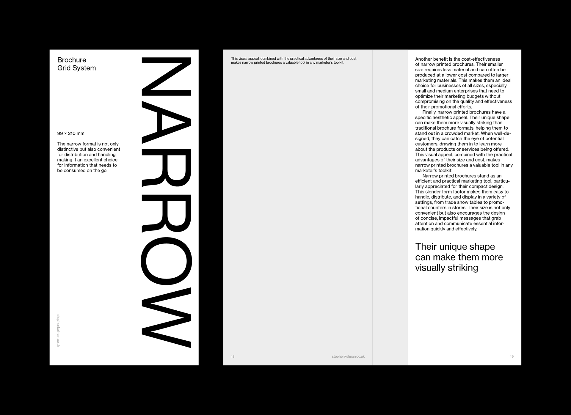 Cover and spread design for a narrow format grid system template