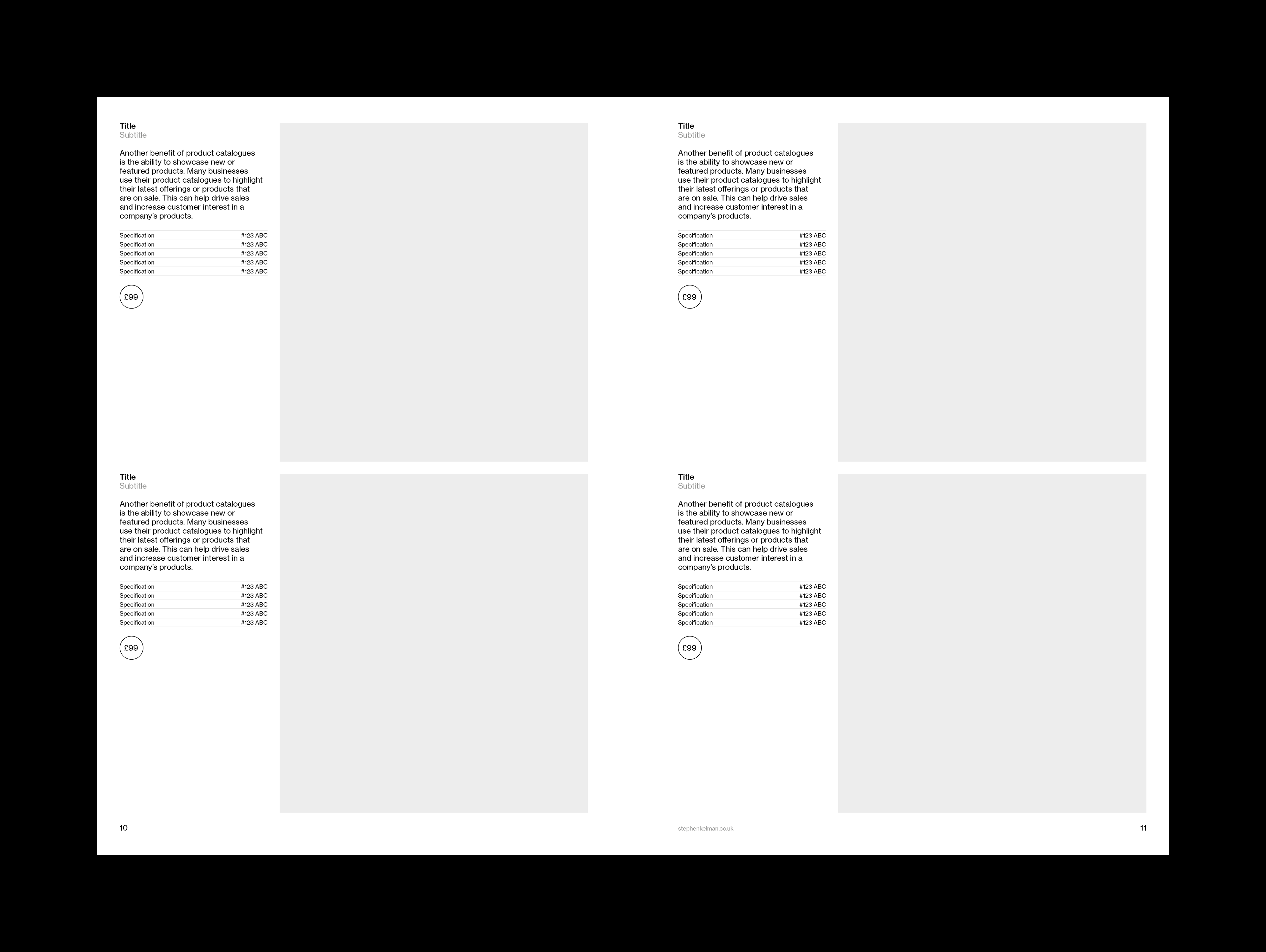 Product Catalogue Brochure A4 Grid System for InDesign | Spread for Four Products