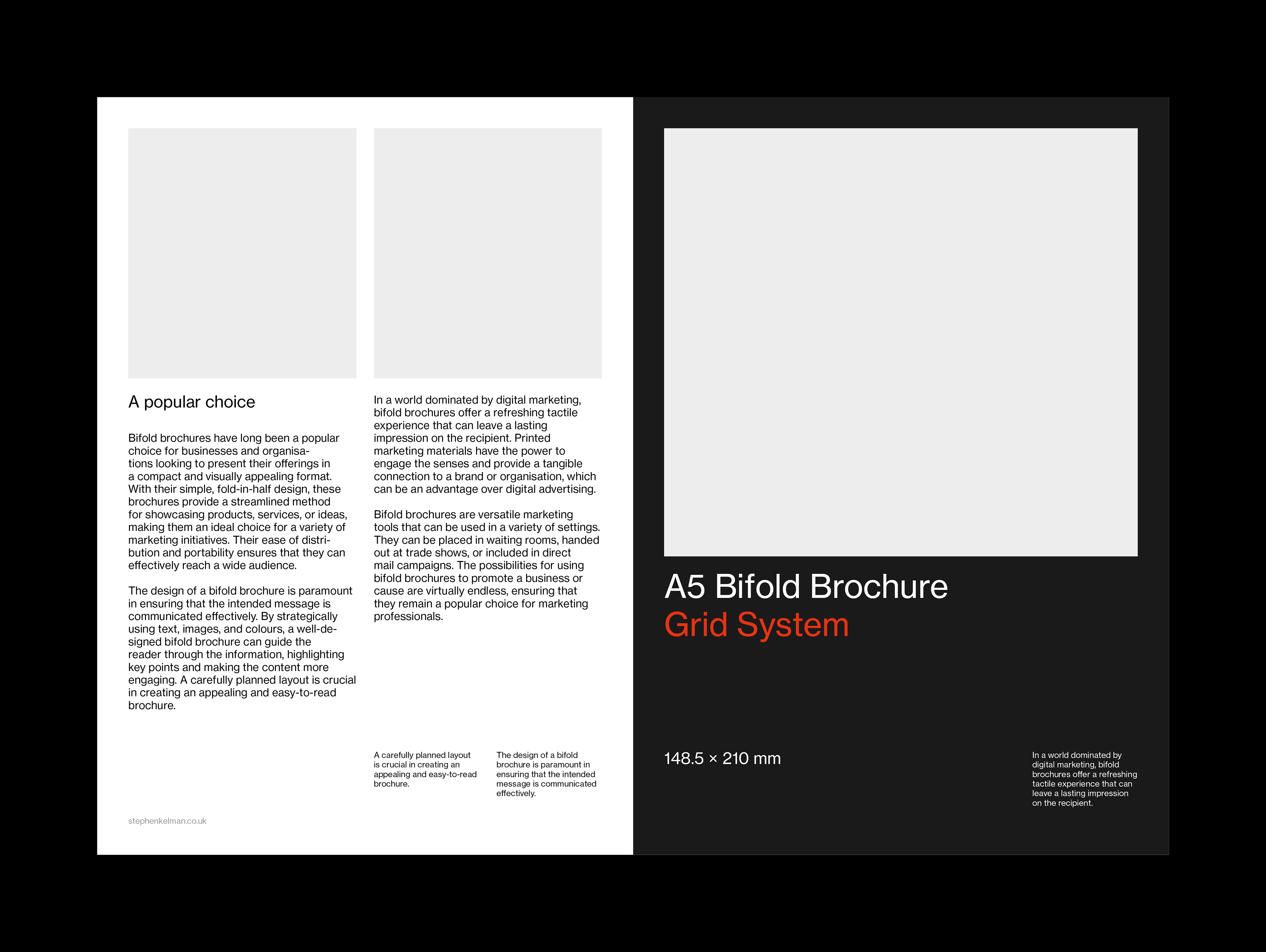 An example layout for the outside of an A5 bifold brochure template for InDesign