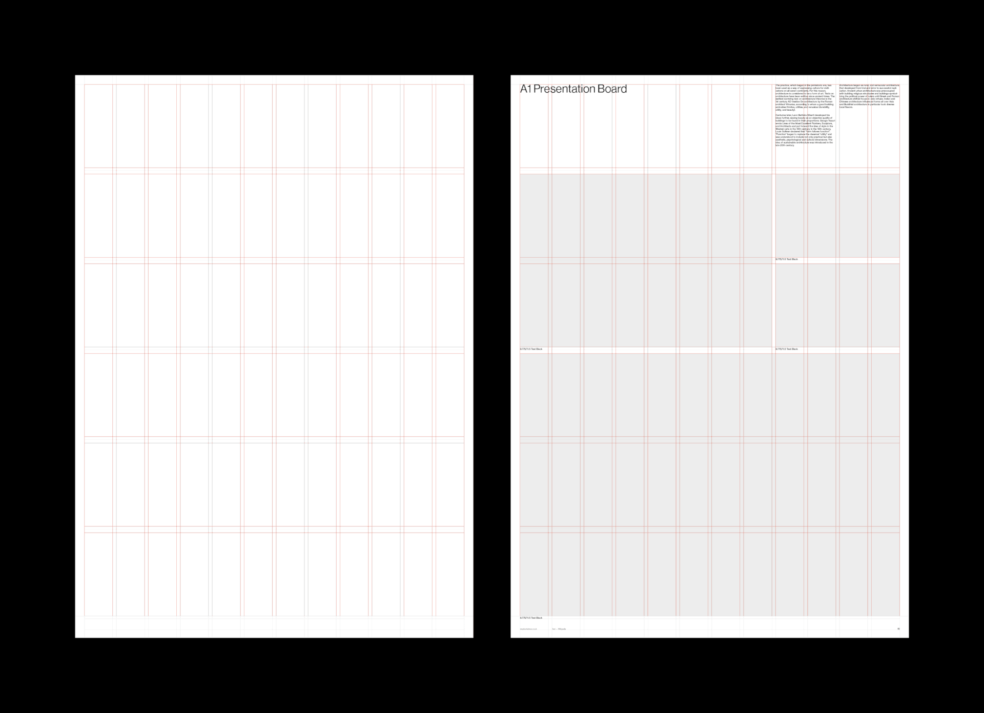 Animation showing grid system and layouts for an A1 portrait InDesign template