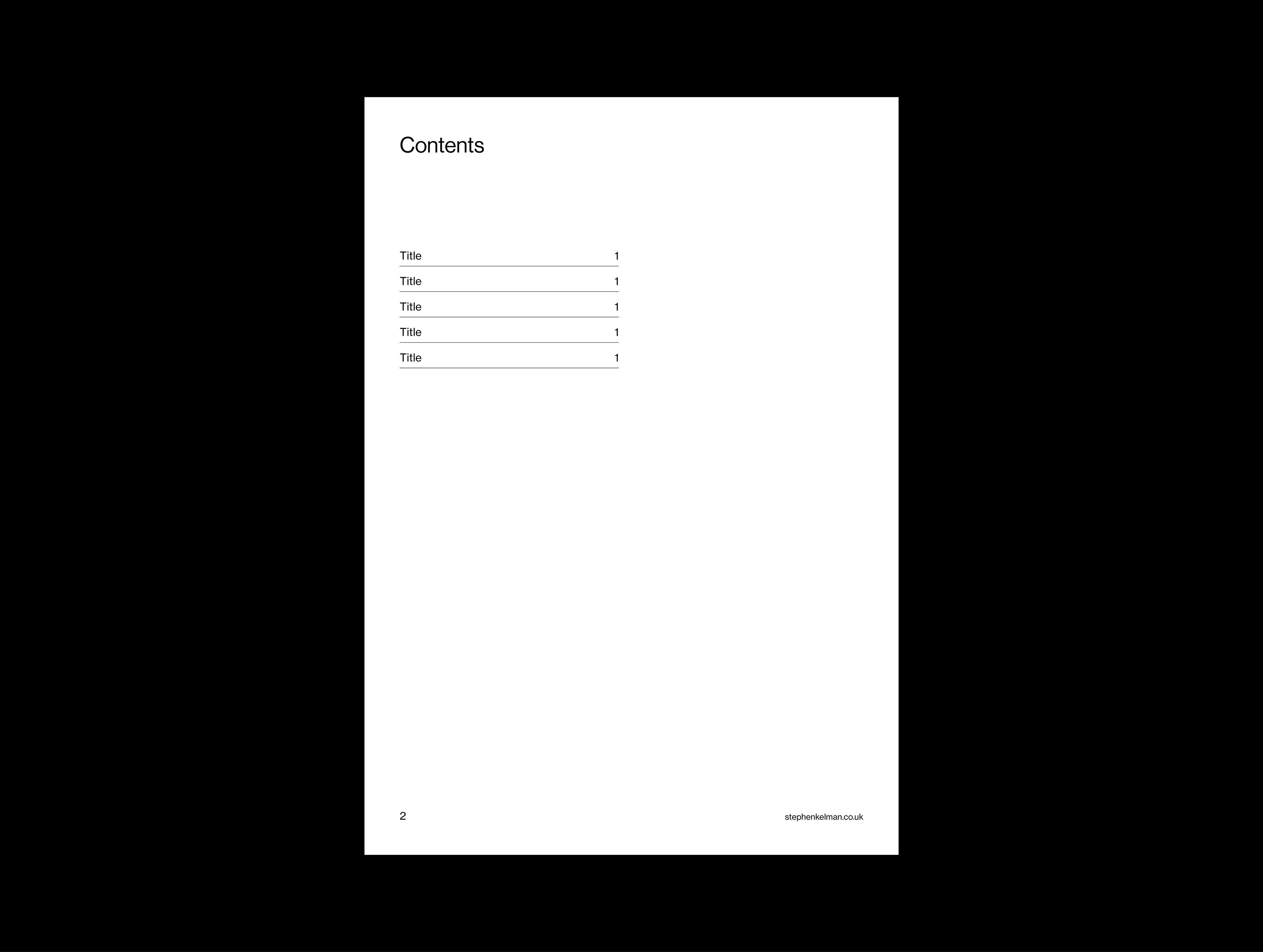 Contents pages design for a simple eBook template designed for Adobe InDesign