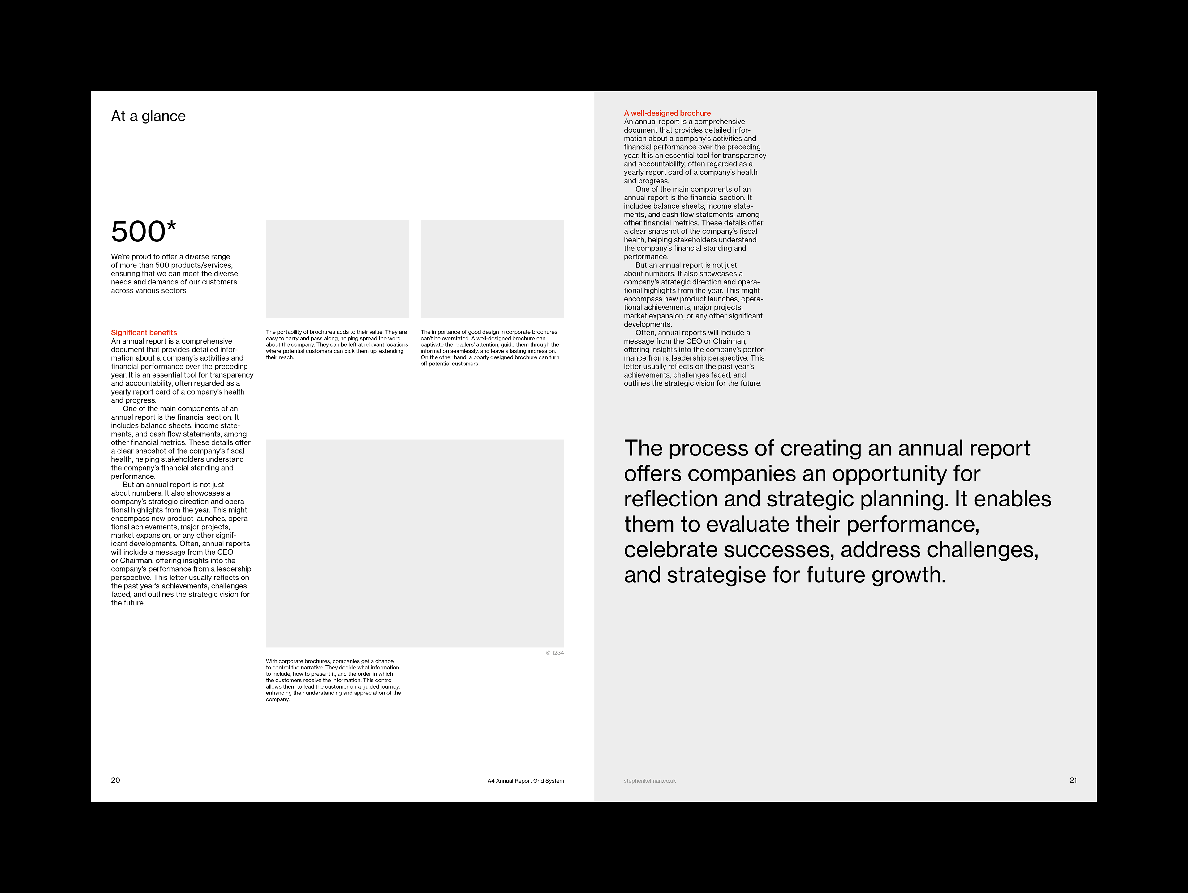 A4 Annual Report Grid System for InDesign | Internal spread design
