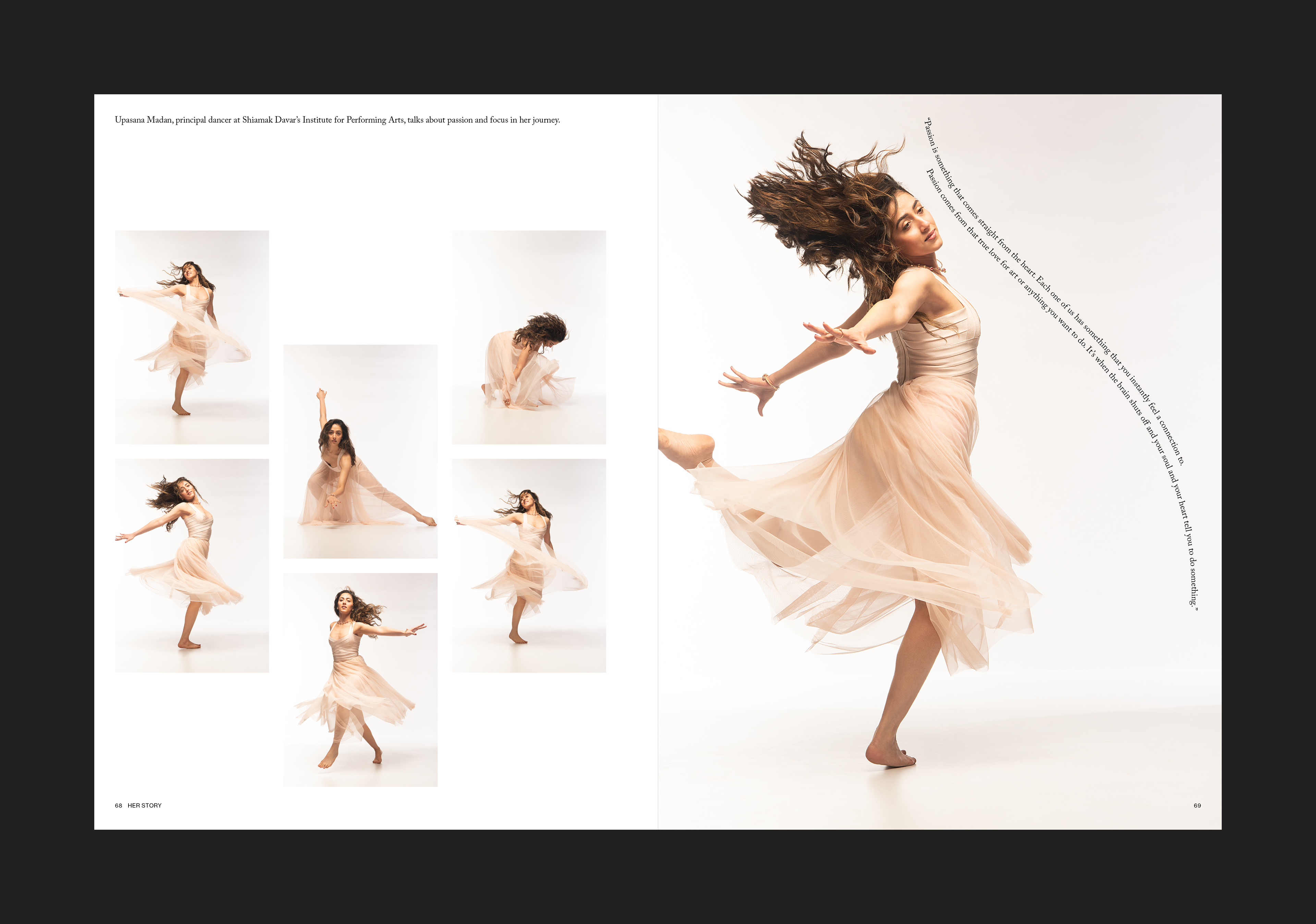 Spread design for jewellery magazine 'Her Story'. This spread features Upasana Madan