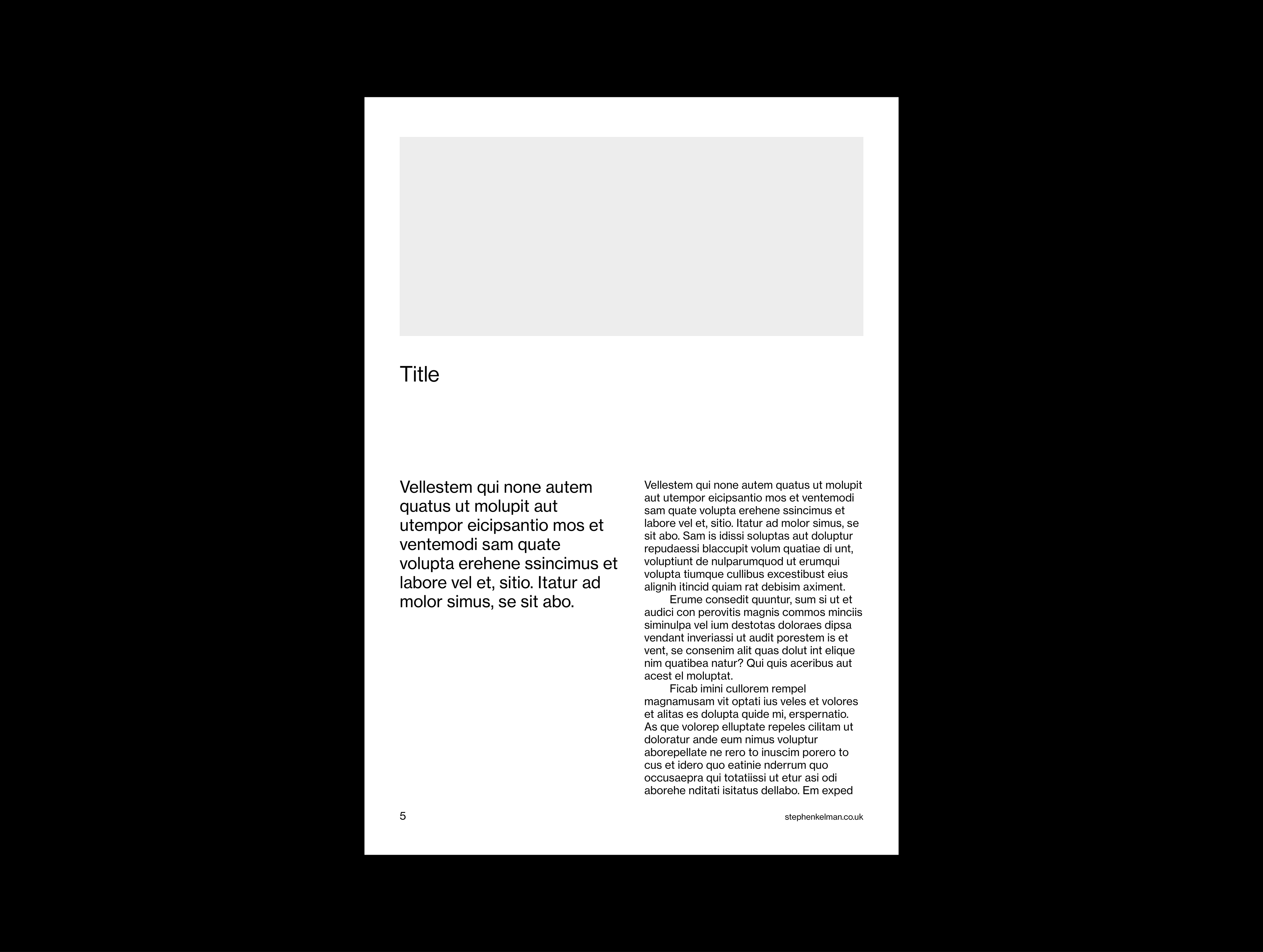 Asymmetric, Swiss style design for an eBook template. This image shows a title, pullquote and three paragraphs of body copy