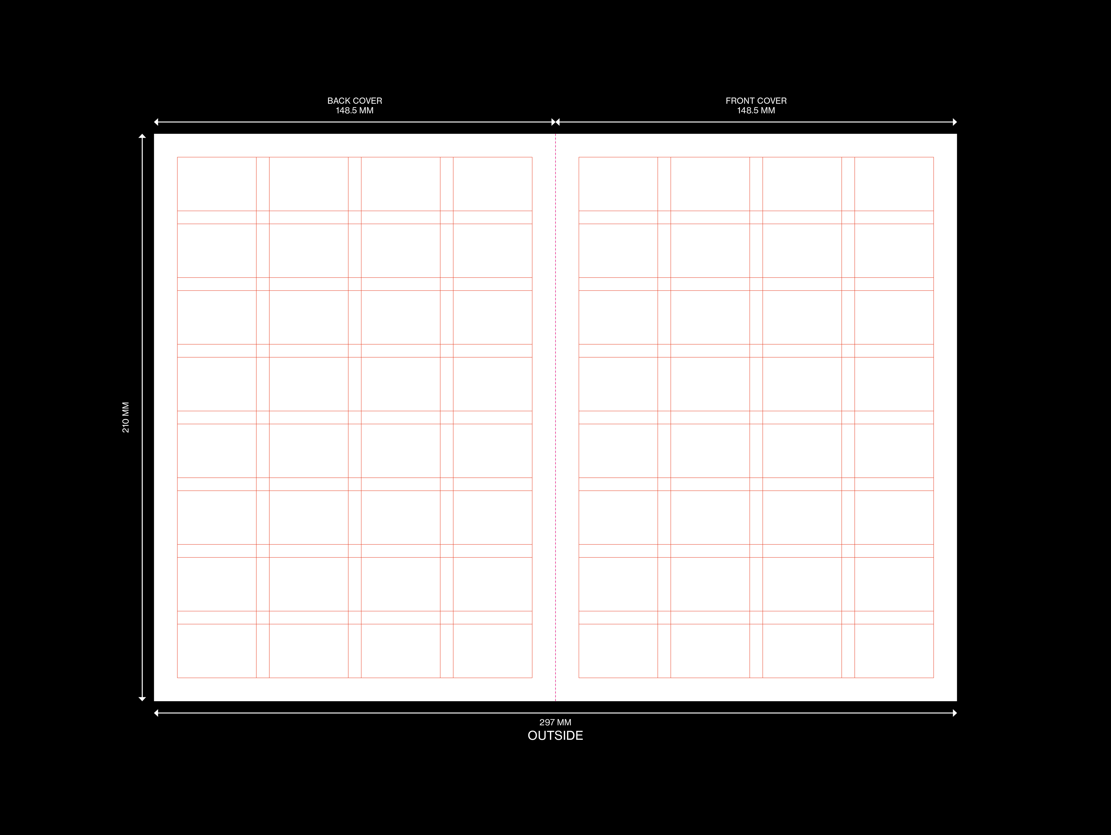 Fold guide and modular grid system for an A5 bifold brochure