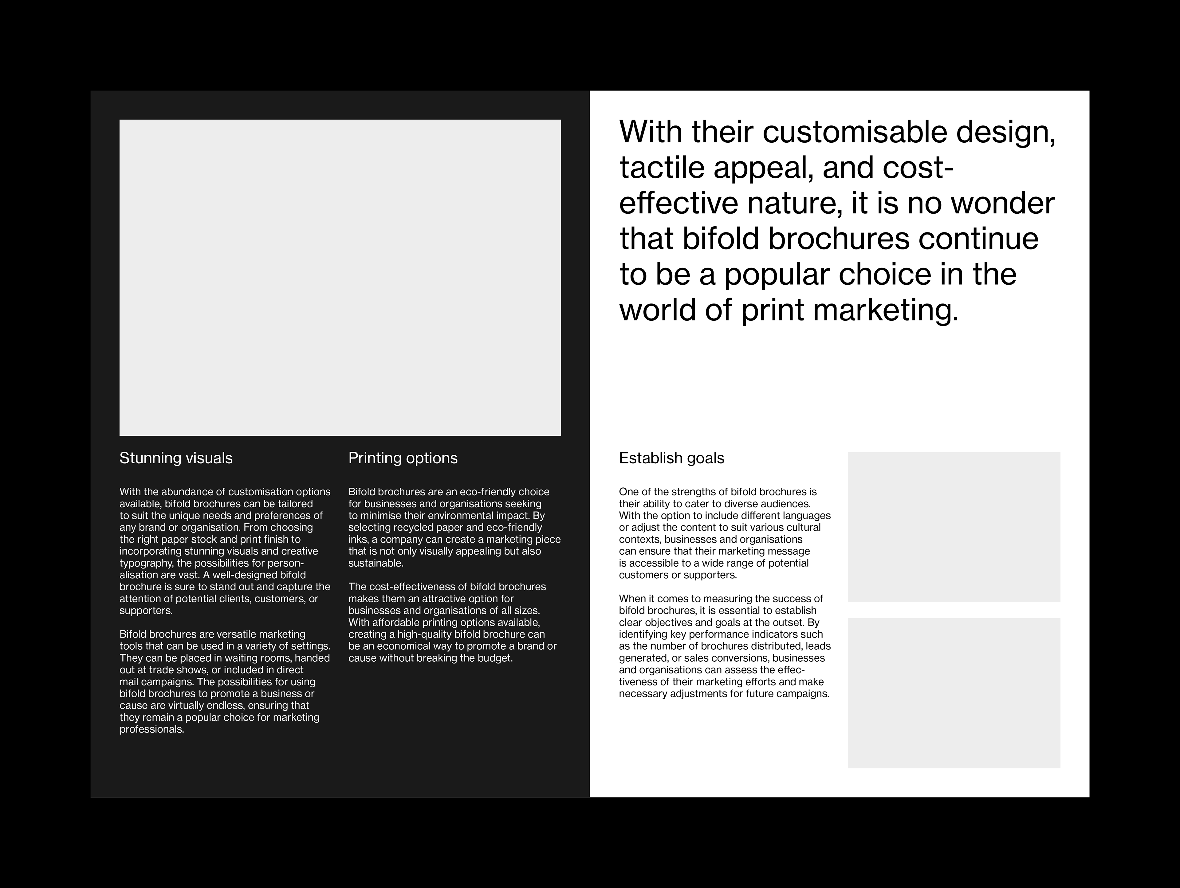 An example layout for the inside of an A5 bifold brochure template for InDesign