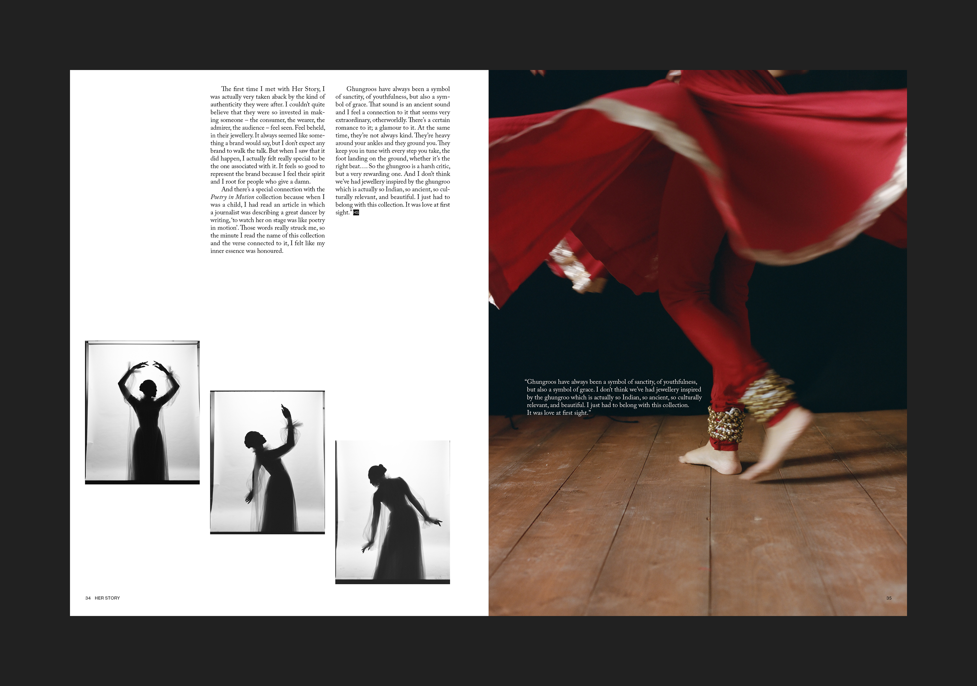 Spread design for jewellery magazine 'Her Story'. This spread features Sobhita Dhulipala