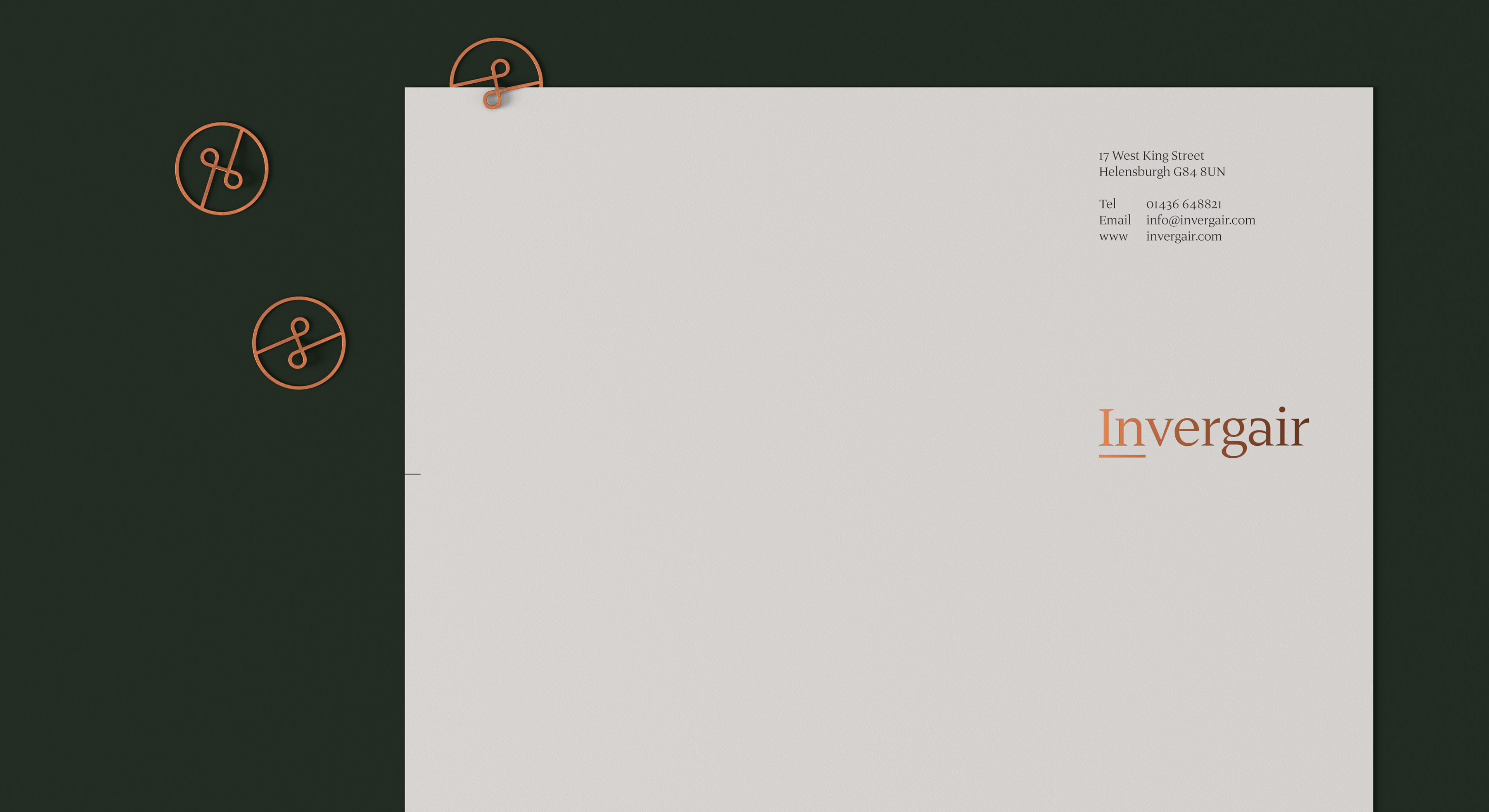 Invergair letterhead and copper paper clips