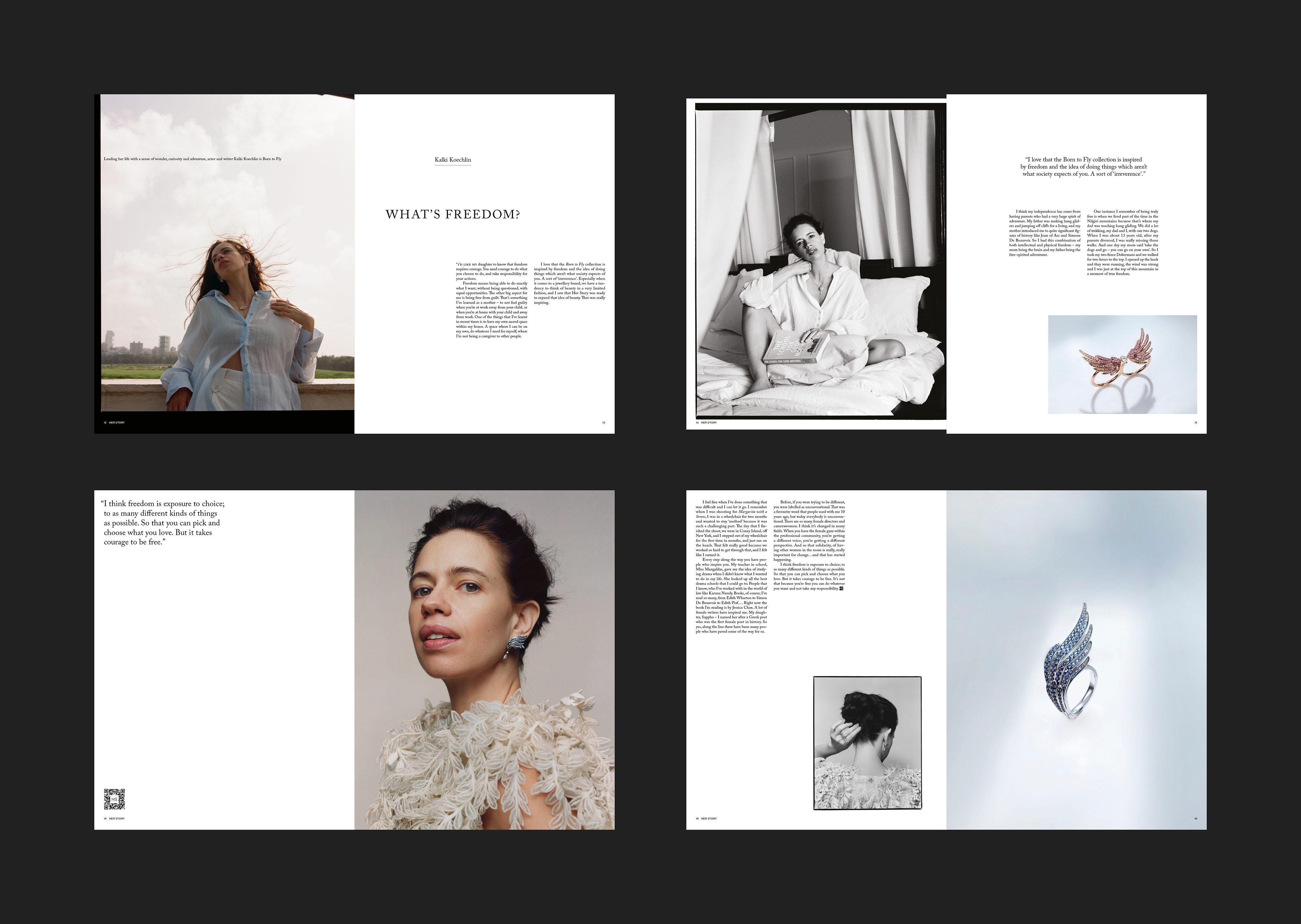 Four spread examples from the jewellery magazine 'Her Story'