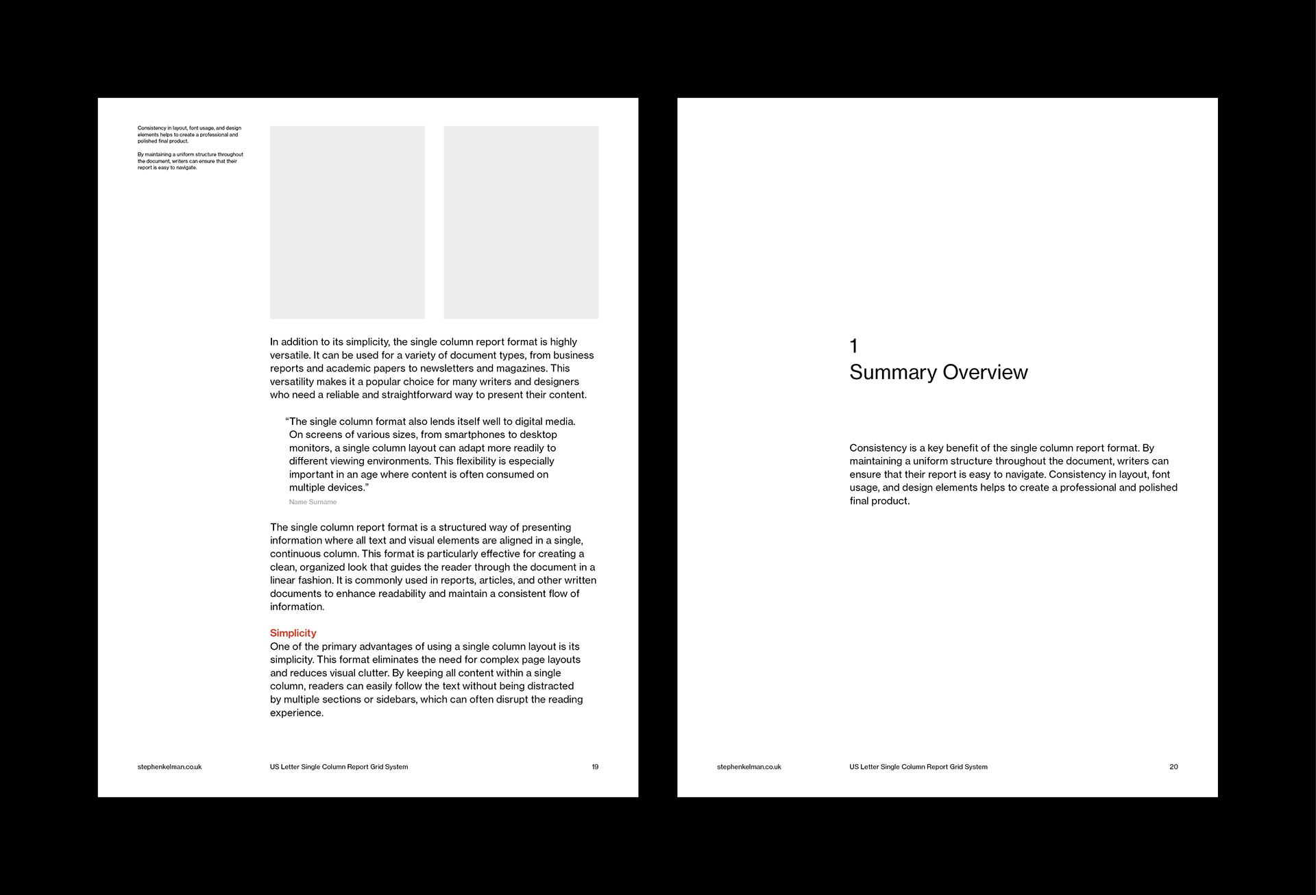 Stephen Kelman - US Letter Single Column Report Grid System for InDesign