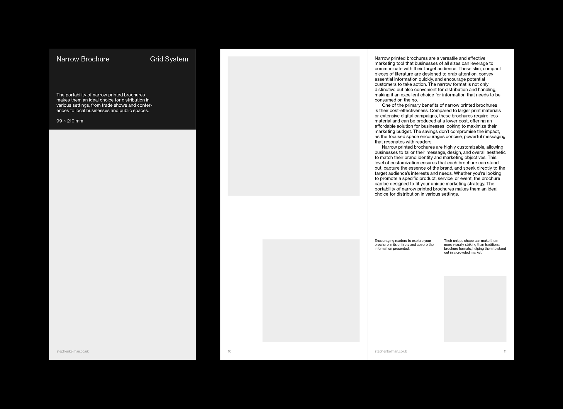 Cover and spread design for a narrow format grid system template