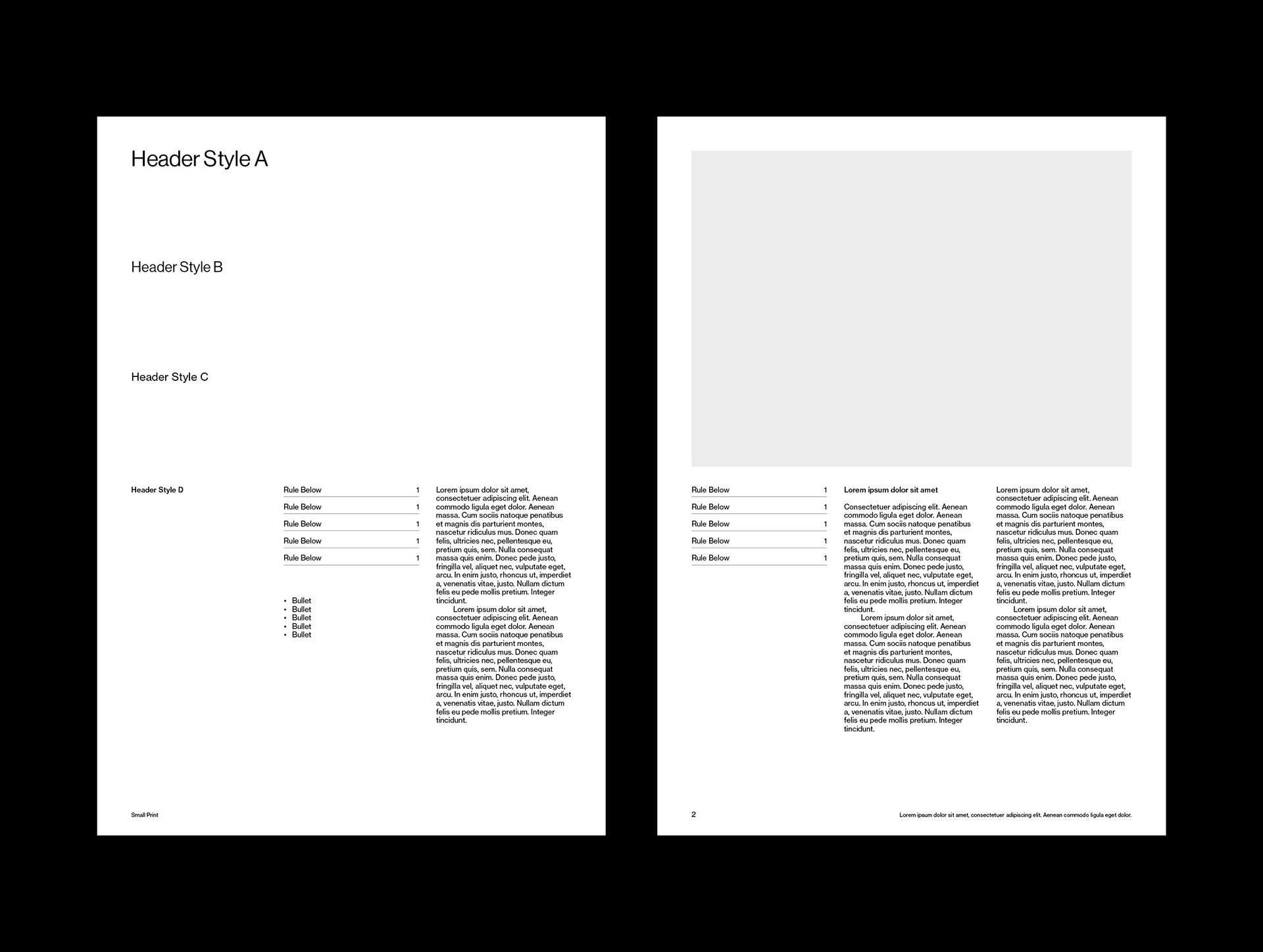 Text styles and sample layout for an A4 white paper grid template designed for Adobe InDesign