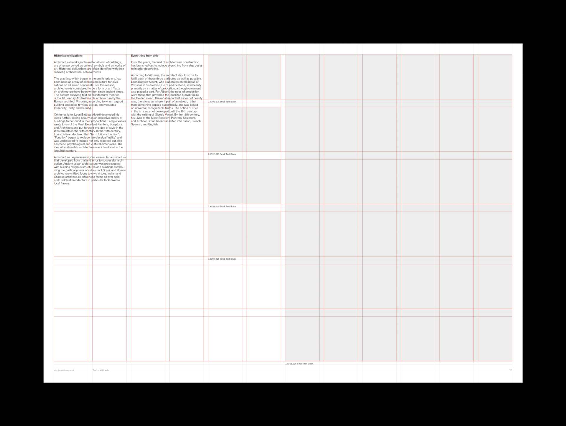 Animation showing grid system and layouts for an A2 landscape InDesign template