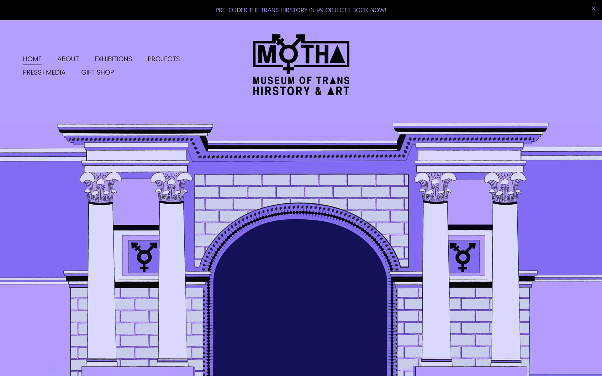Home Page: The MOTHA home page with an original illustration of the 'museum.'