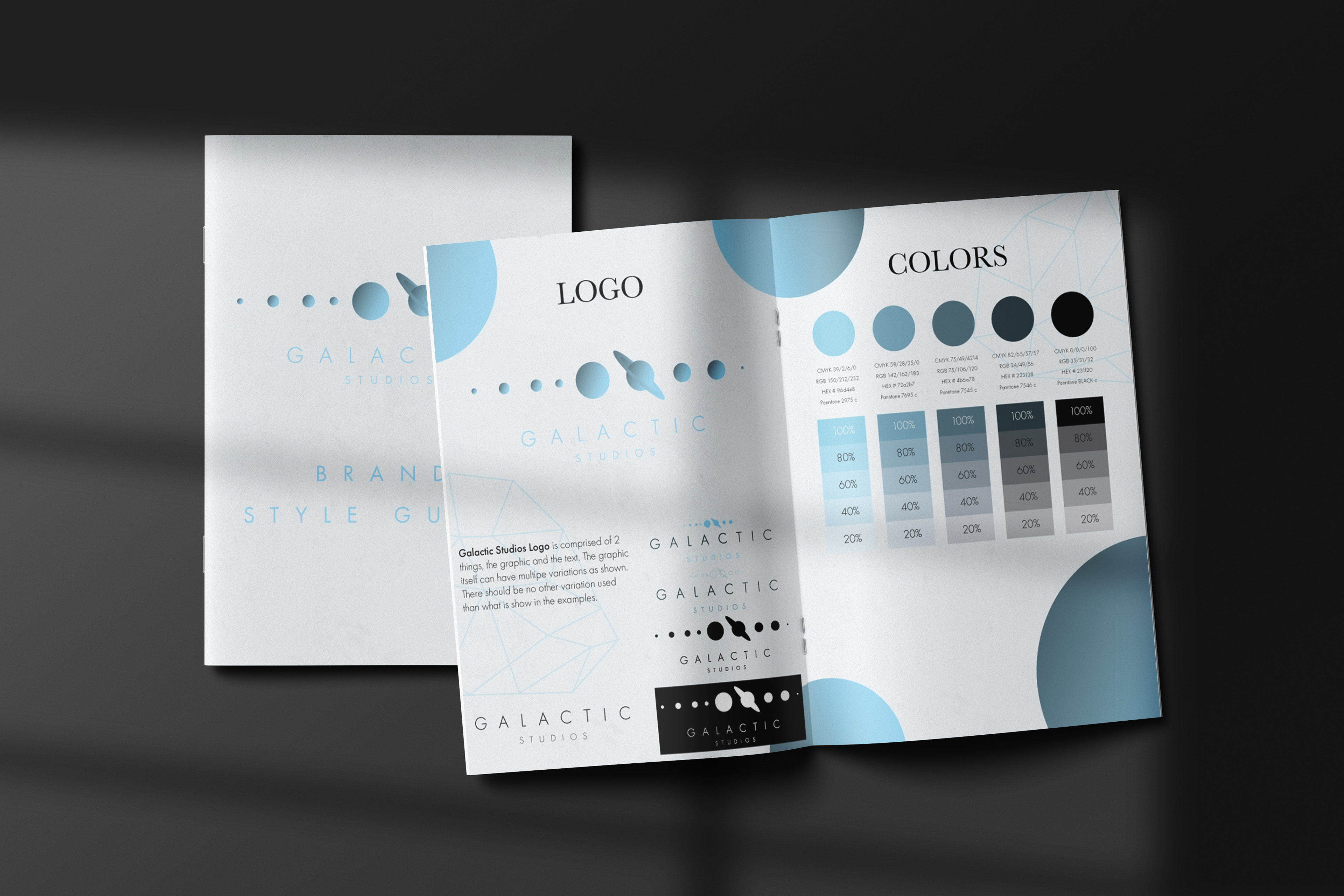 Cover, Logo, and Colors pages of the brand style guide.