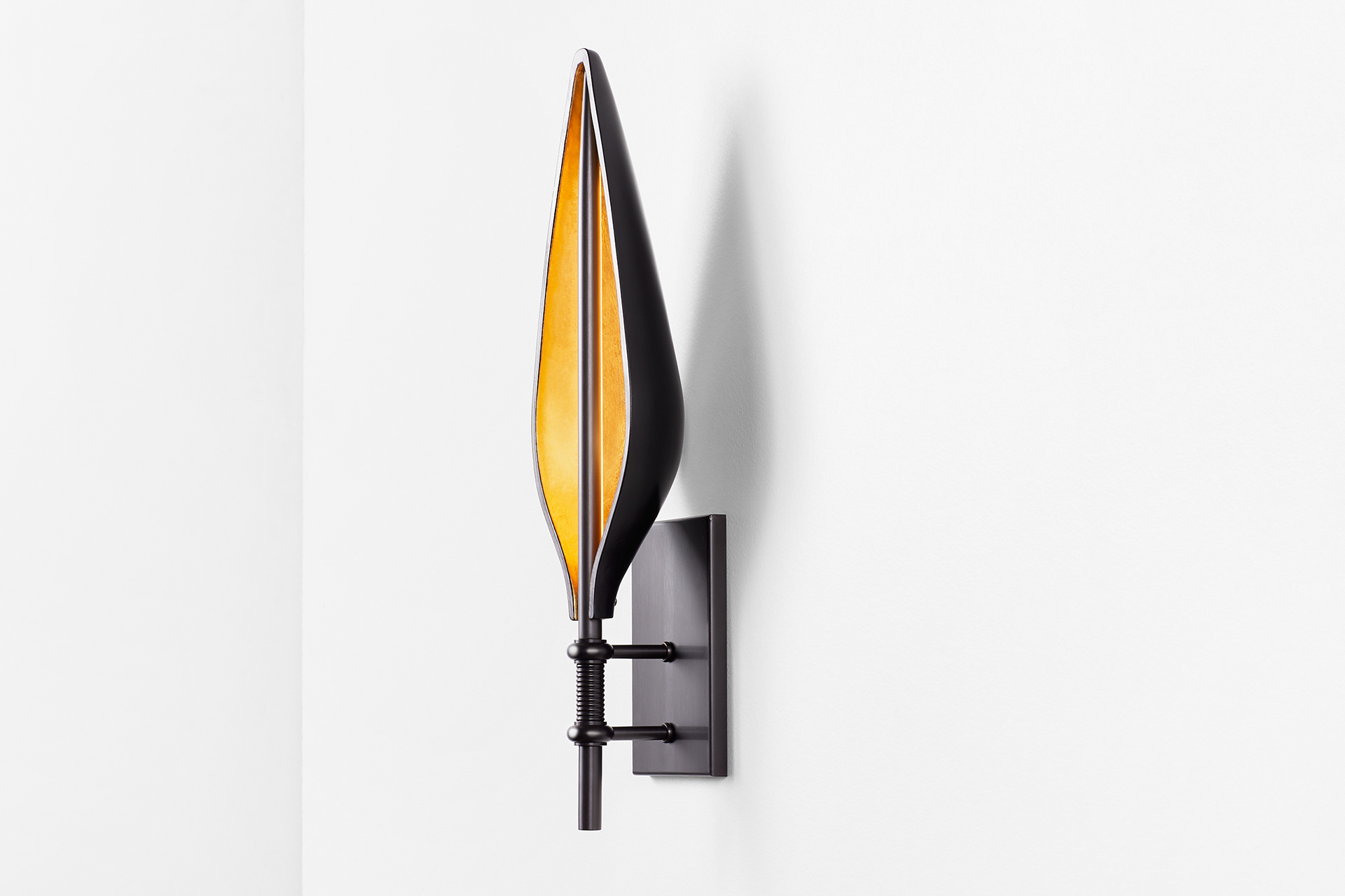Spire Sconce in Black with Gold leaf