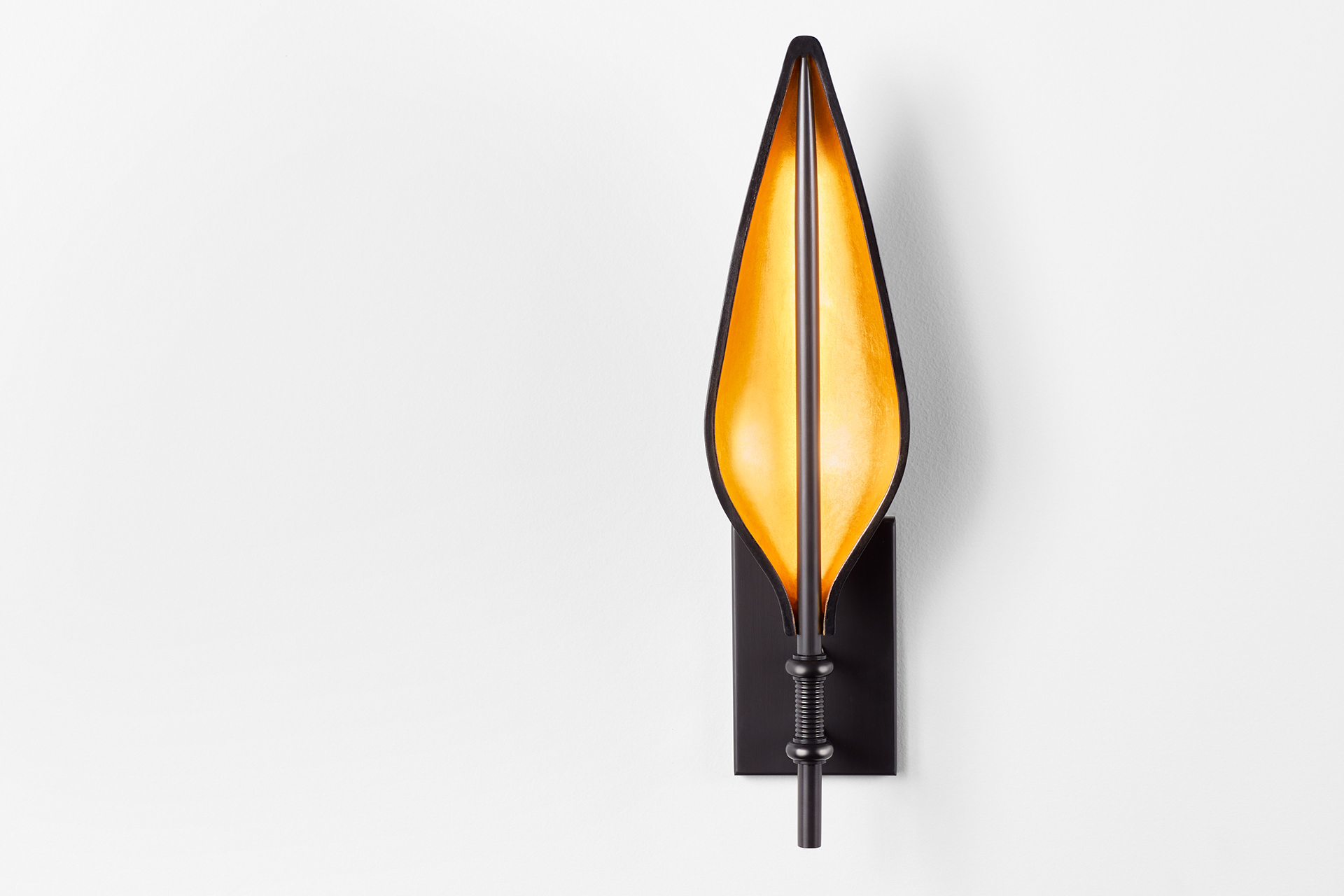 Spire Sconce in Black with Gold leaf