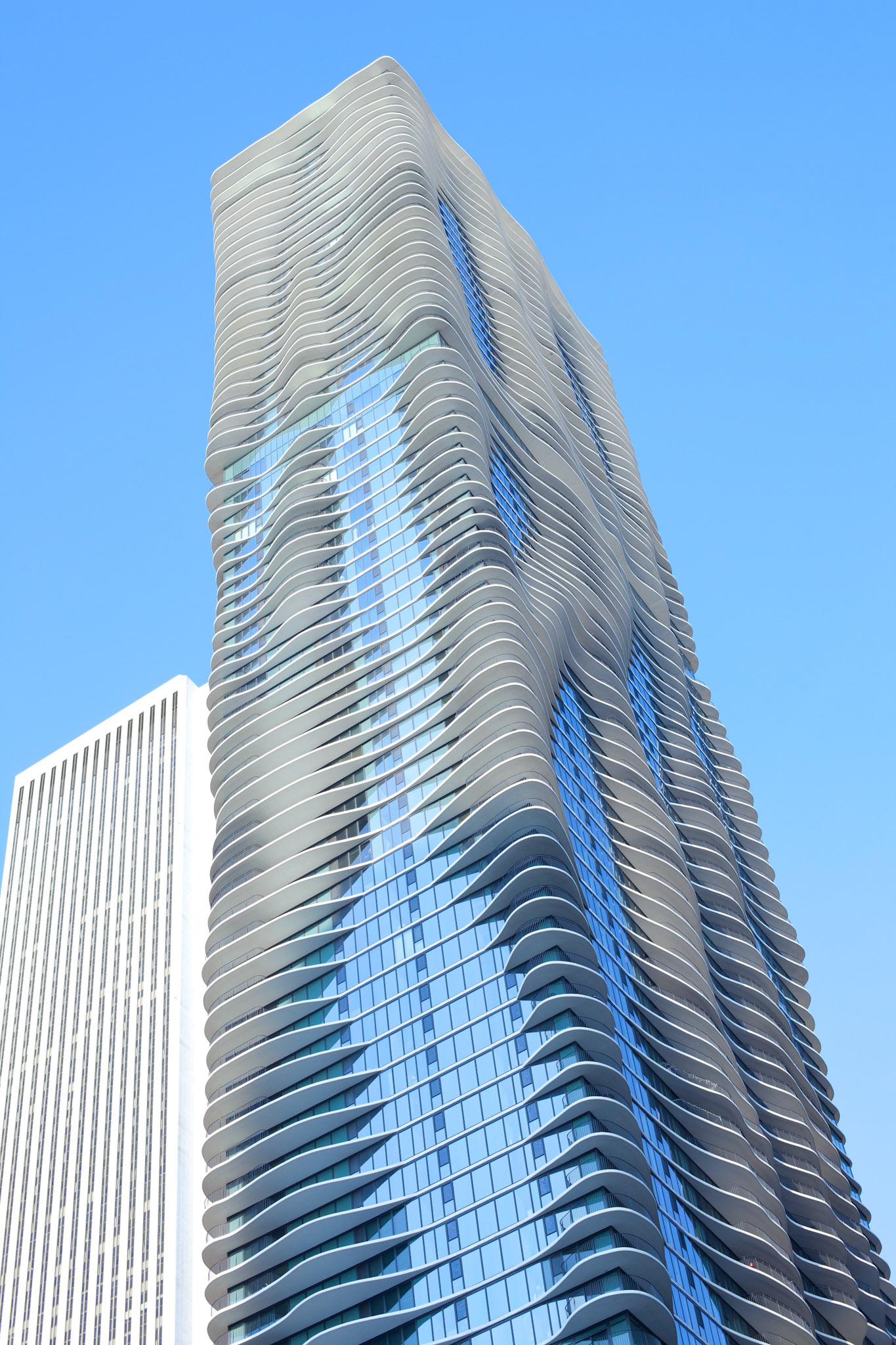 Chicago, Illinois, United States - May 03, 2011: Detail of the modern architecture of Aqua Building at downtown Chicago.