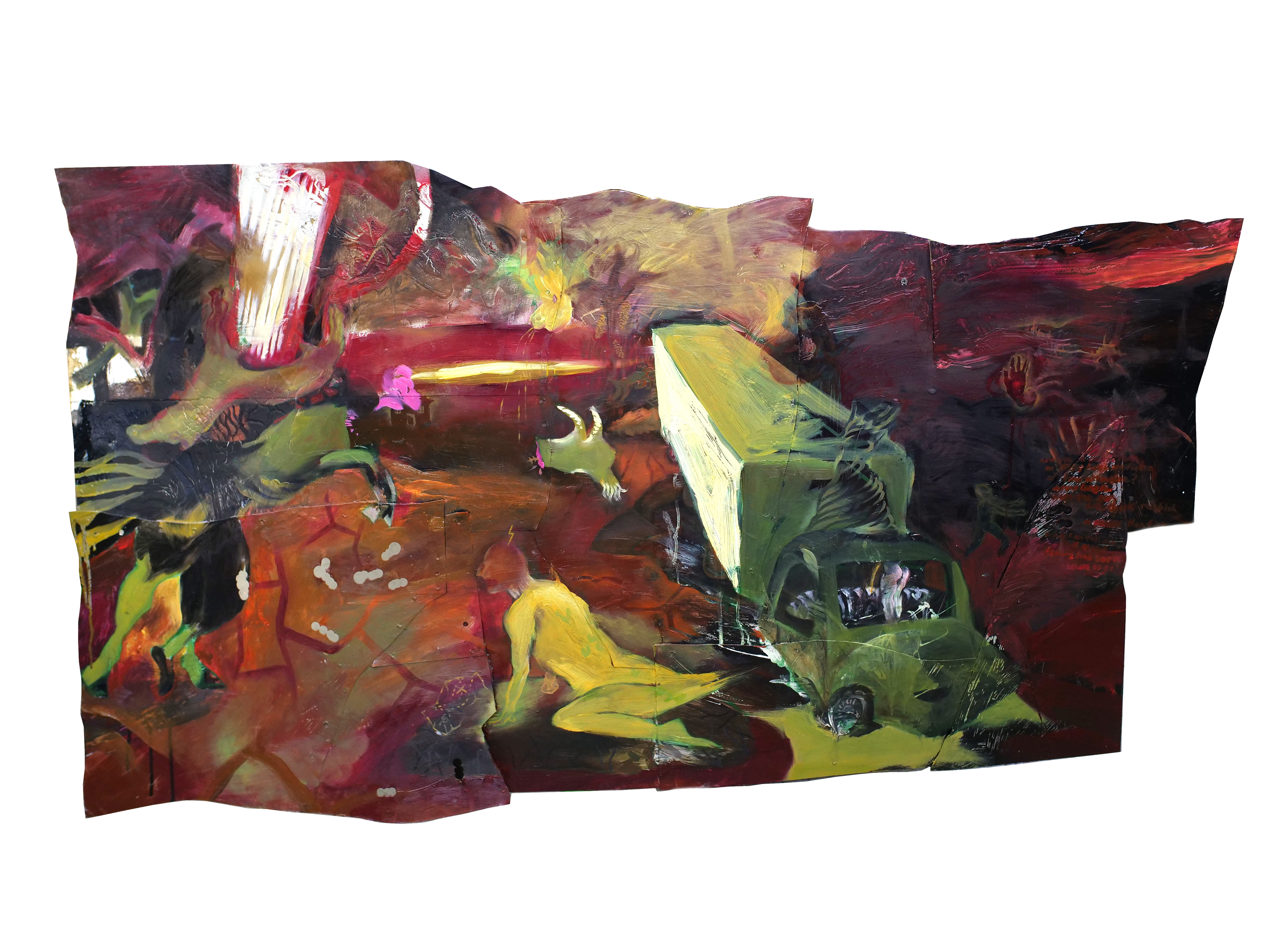 "steel hearts gutter lover", oil on metal, 2018