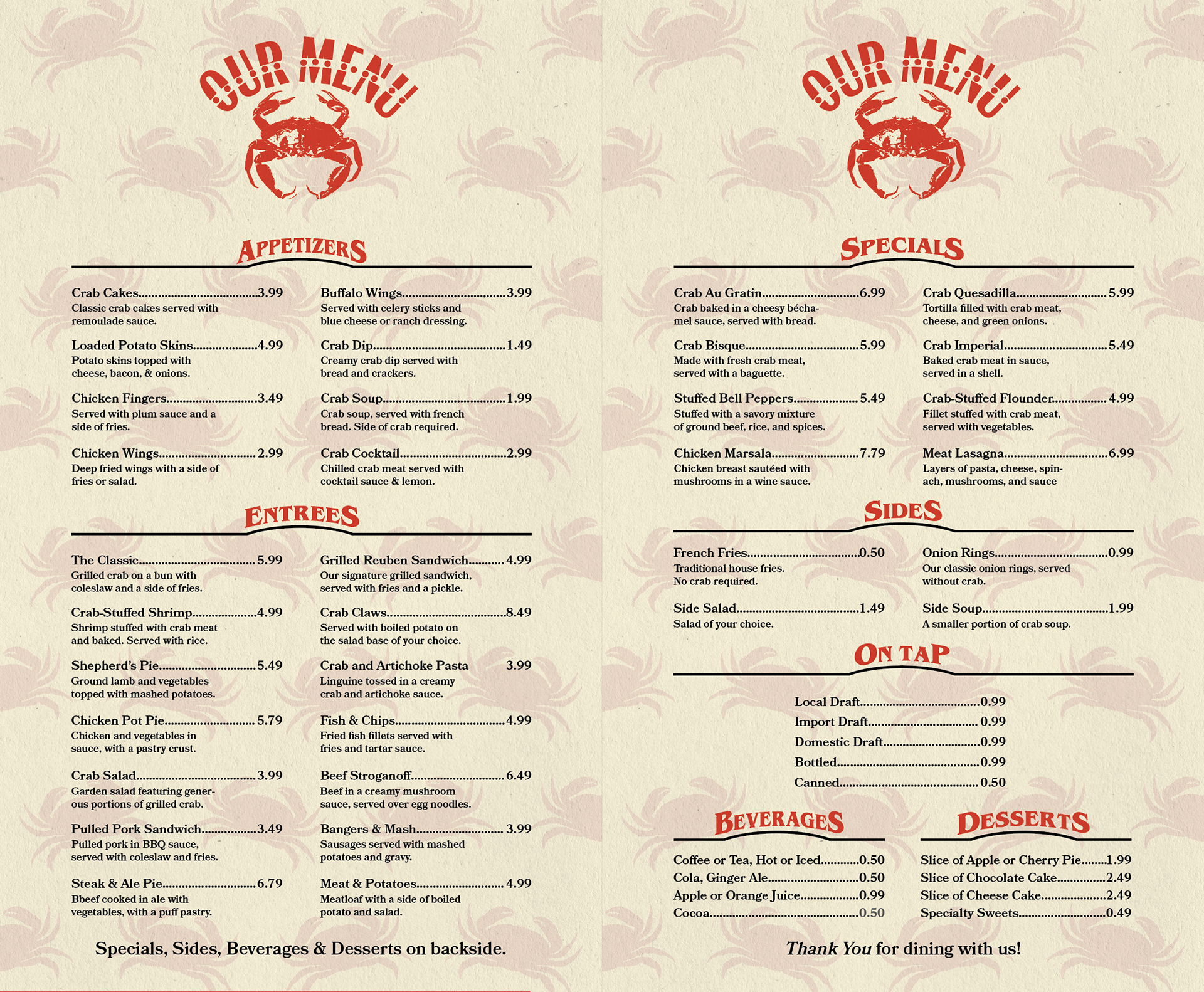 1980s Restaurant Menu - Lockerbie, 2025