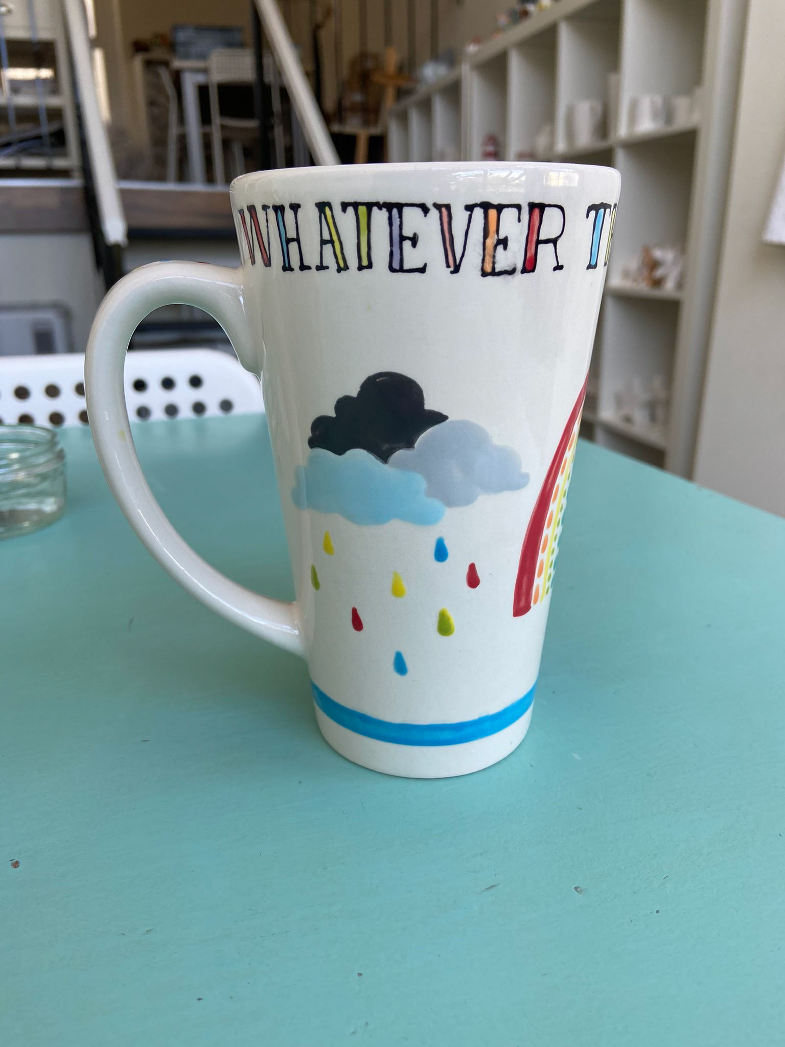 Broken latte mug left side 'Whatever the Welsh weather'