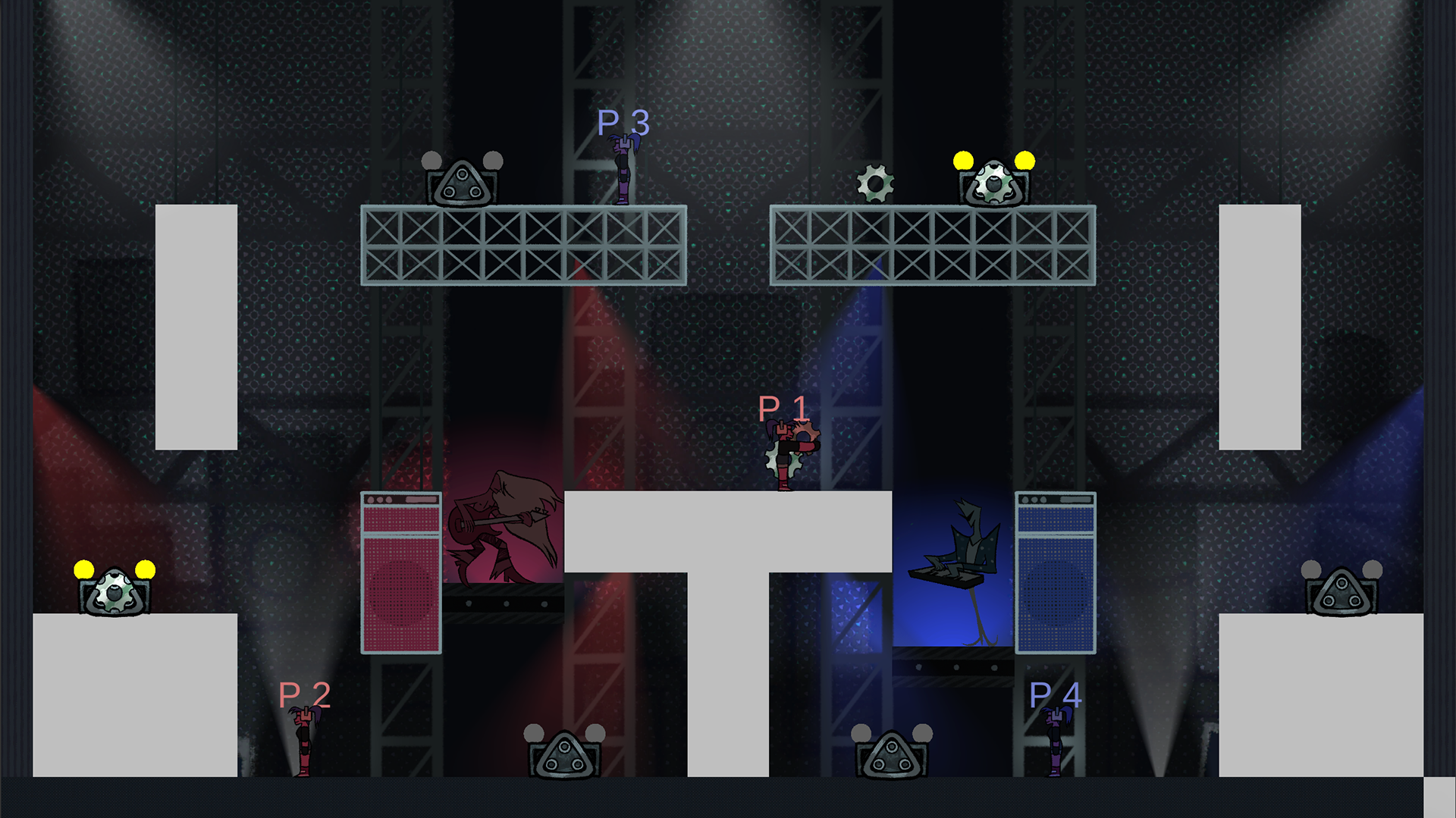Level 2, created to explore the cog throwing mechanic by allowing players to easily toss cogs down into enclosed spaces on their side of the stage from a distance.