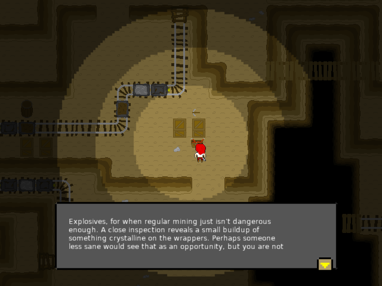 Examining a box of TNT in the mines