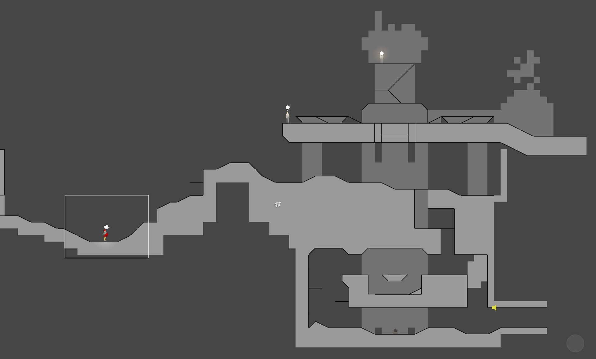 The greyboxing for the opening area of the game
