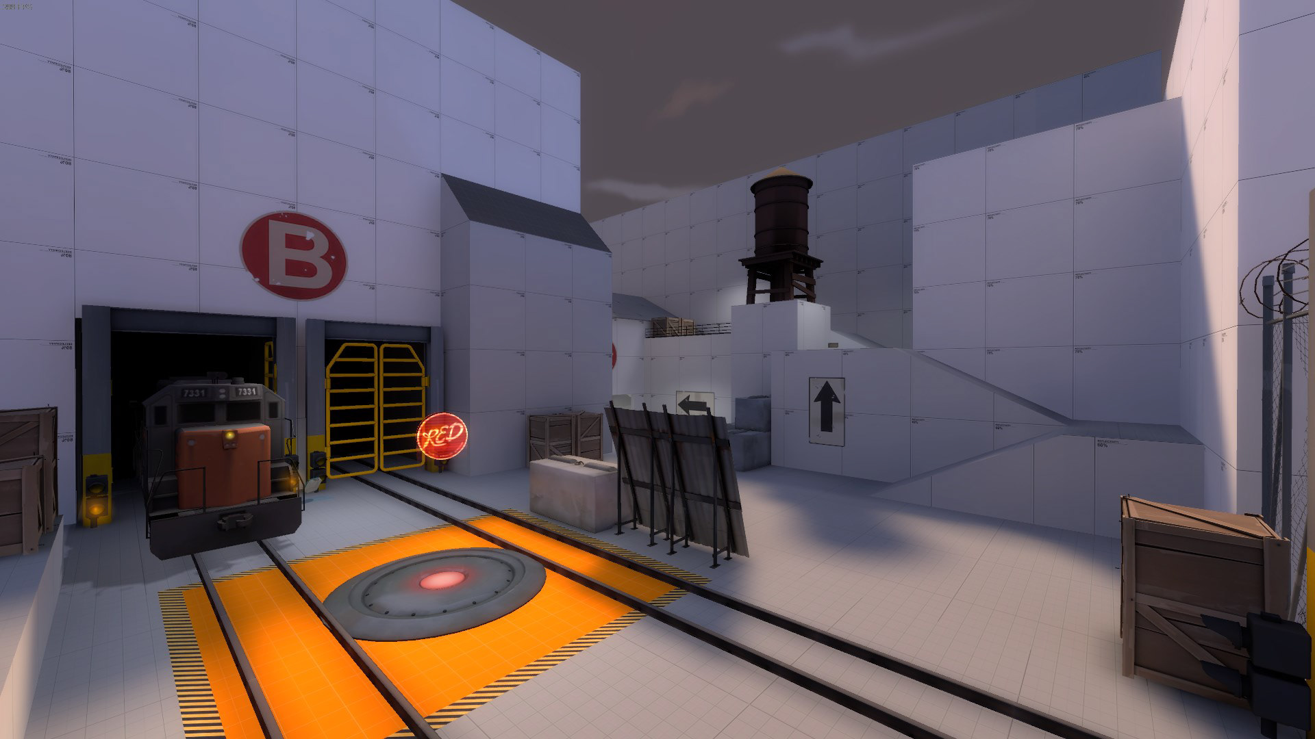 An Attack/Defense map running parallel to an active train line created for MC14. Being able to ride the trains for surprise pushes was a big hit during testing.