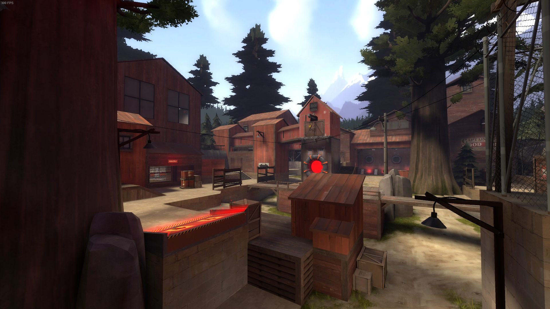 A view of Red's goal zones and base