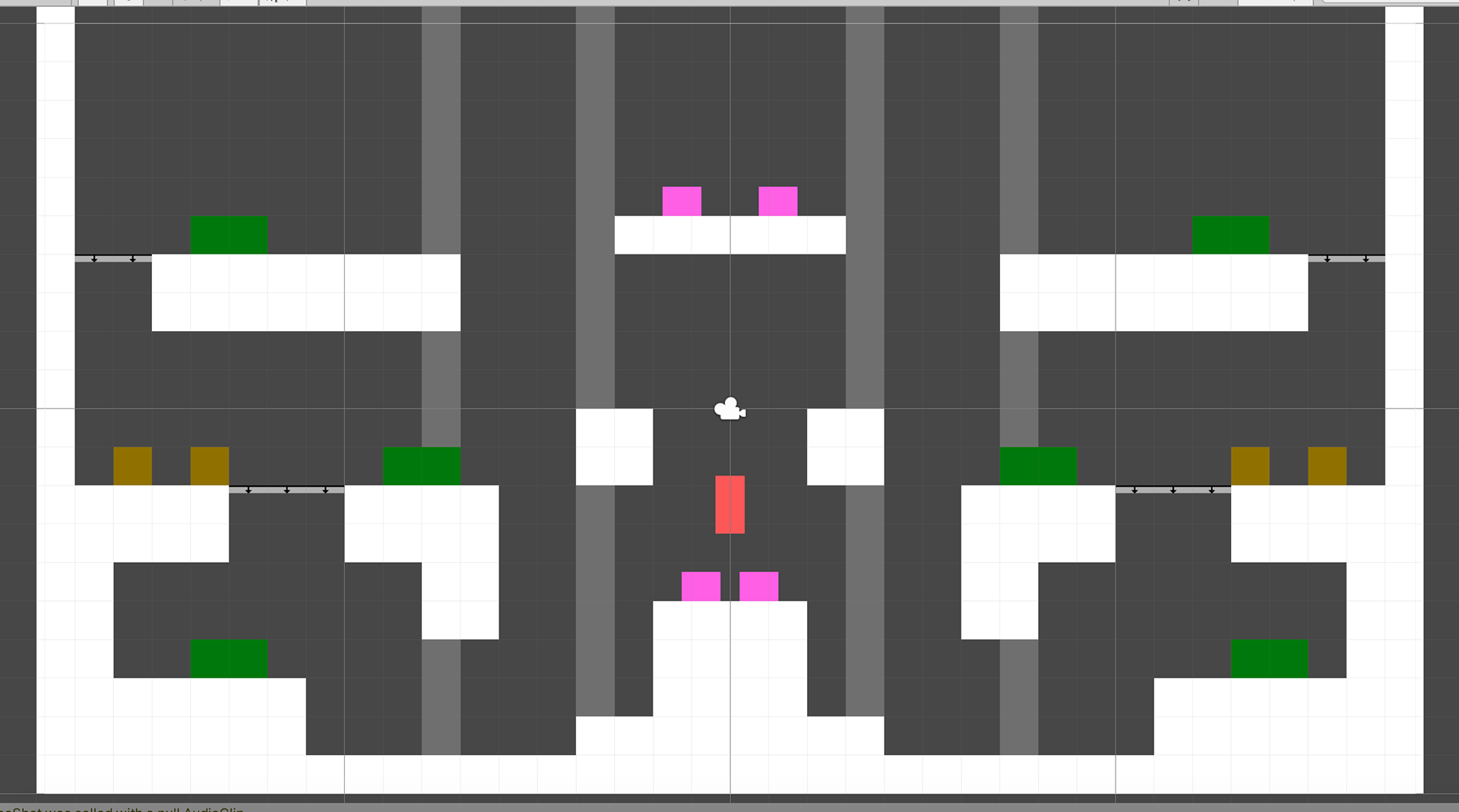 The original prototype version of Level 1. The lower machines were too enclosed, which we quickly learned was not fun to play