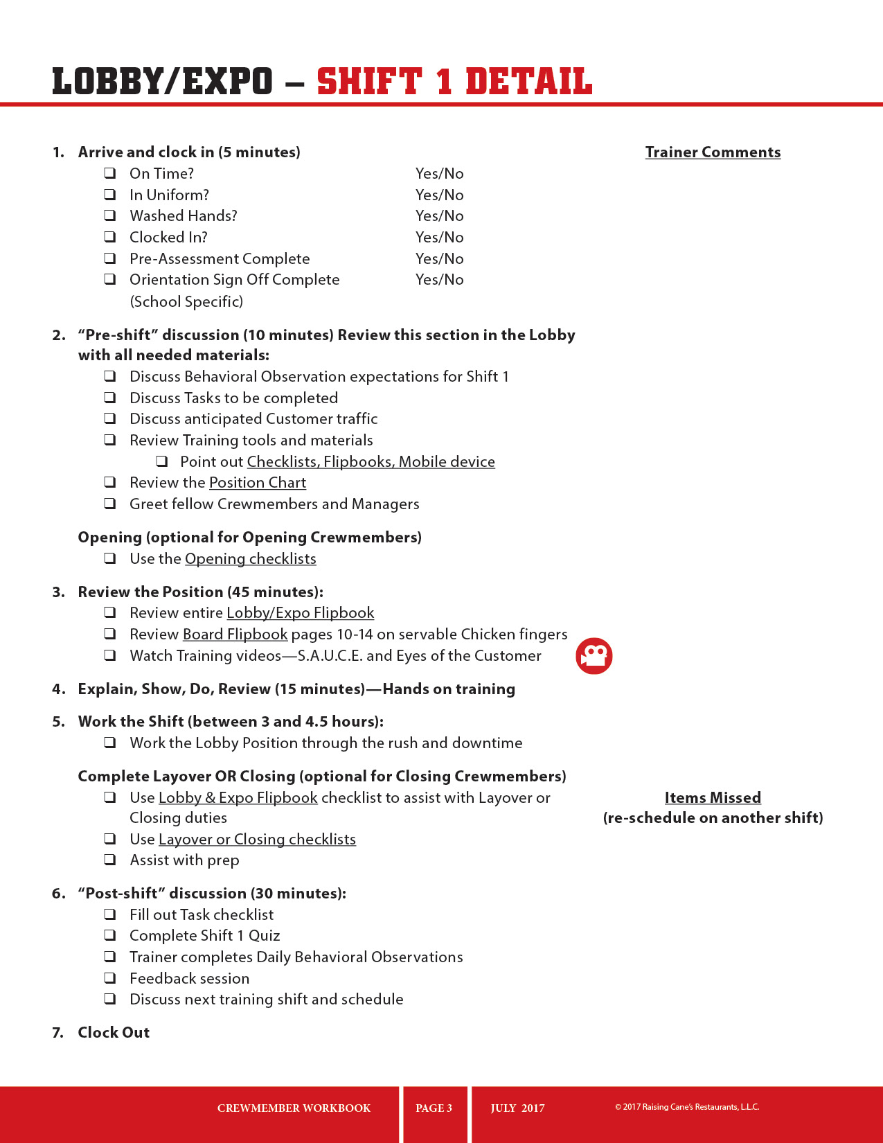 Craig Kunkel Raising Cane's Crewmember Workbook