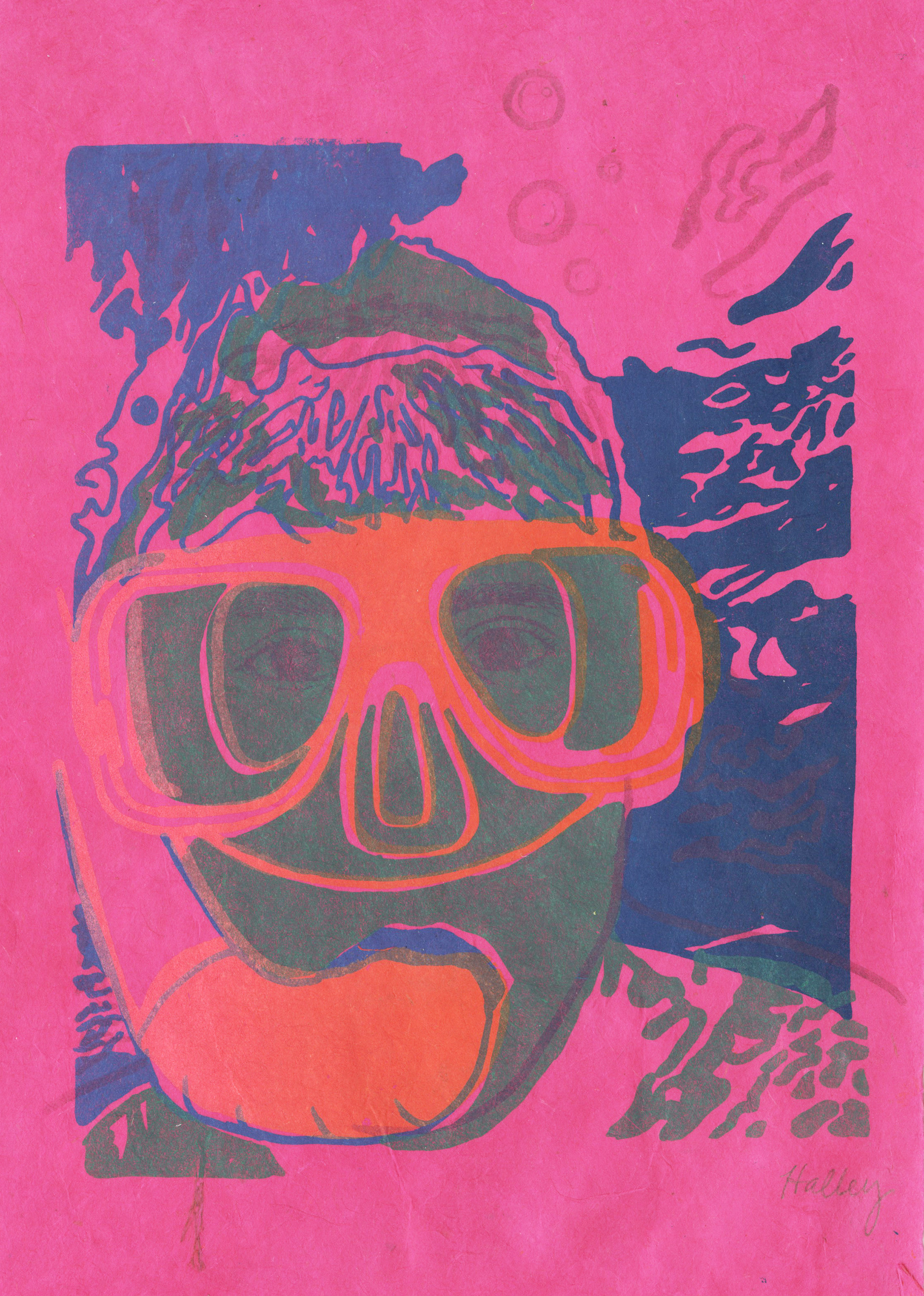 "Nick Snorkeling", 10"x12", prono plate