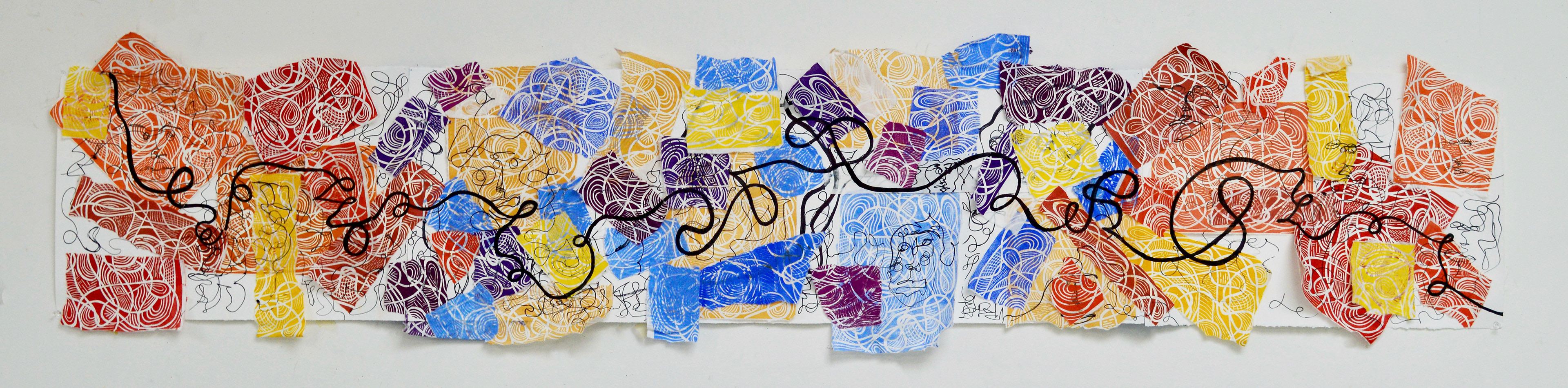 "Line on a Walk", 12"x60", linocut print on kozo paper and ink