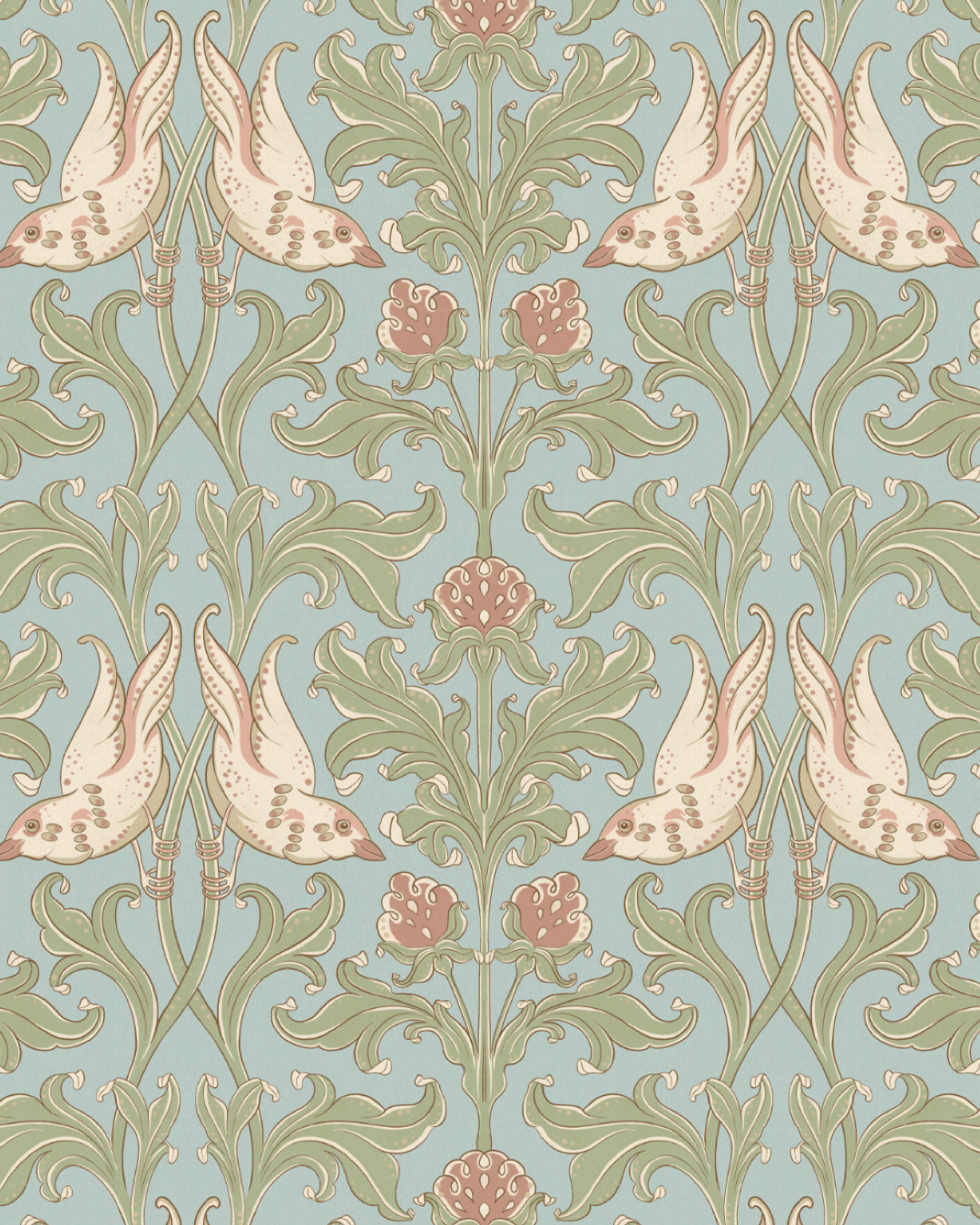 Birds and berries Seamless pattern