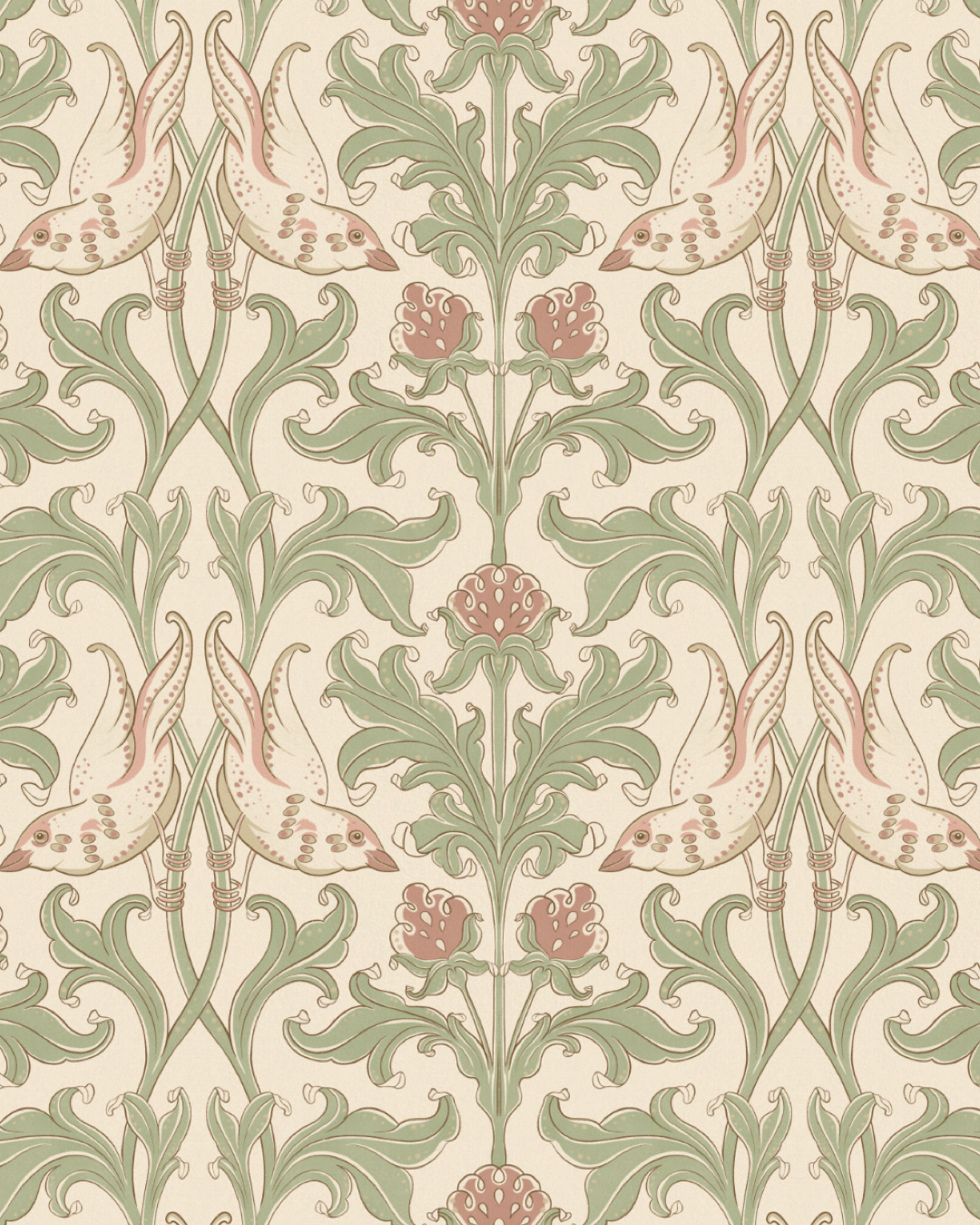 Birds and berries Seamless pattern