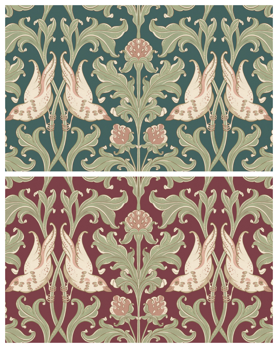 Birds and berries Seamless pattern