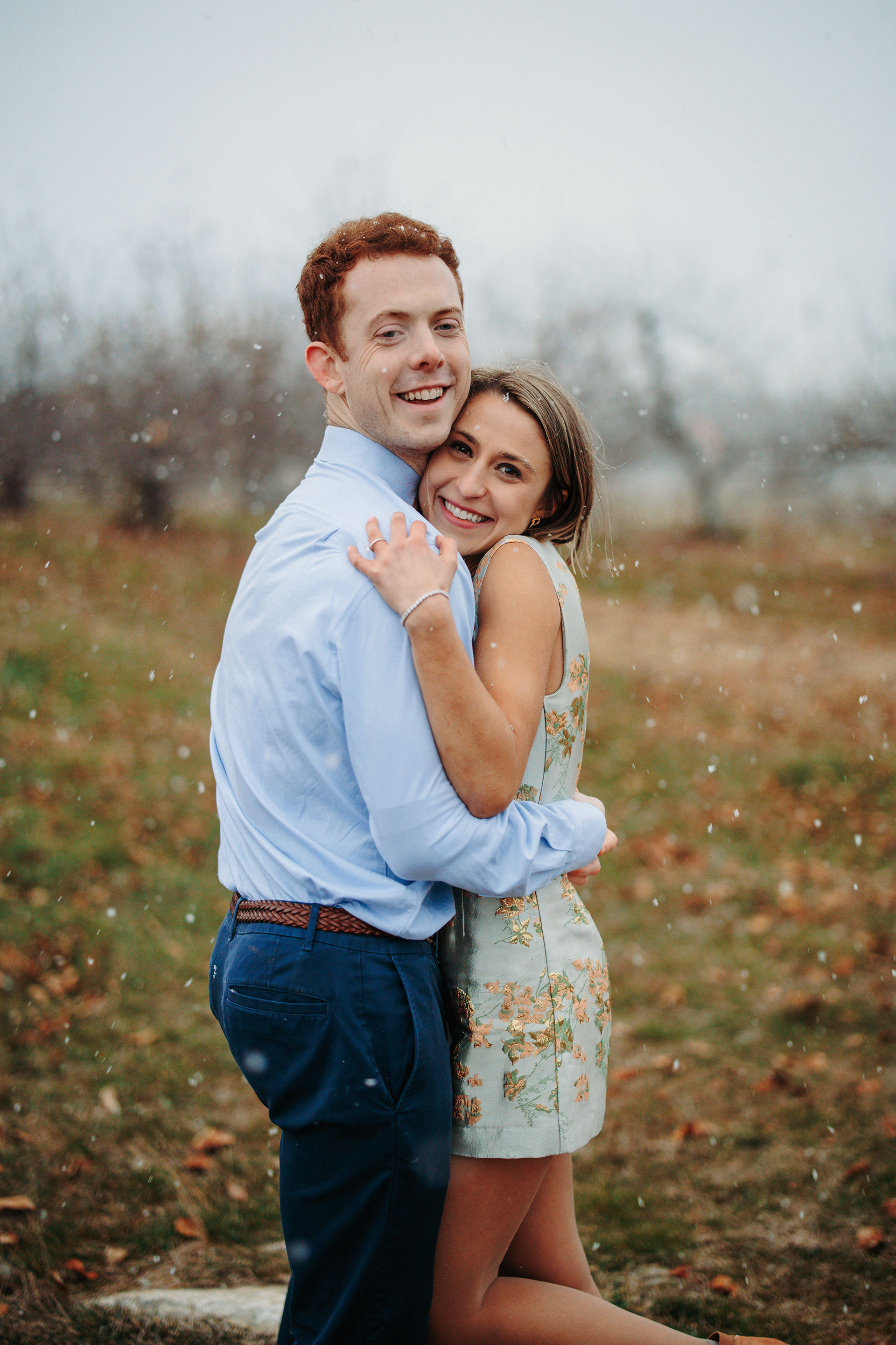 Late-fall color + soft snow = the dreamiest New Hampshire engagement session.
