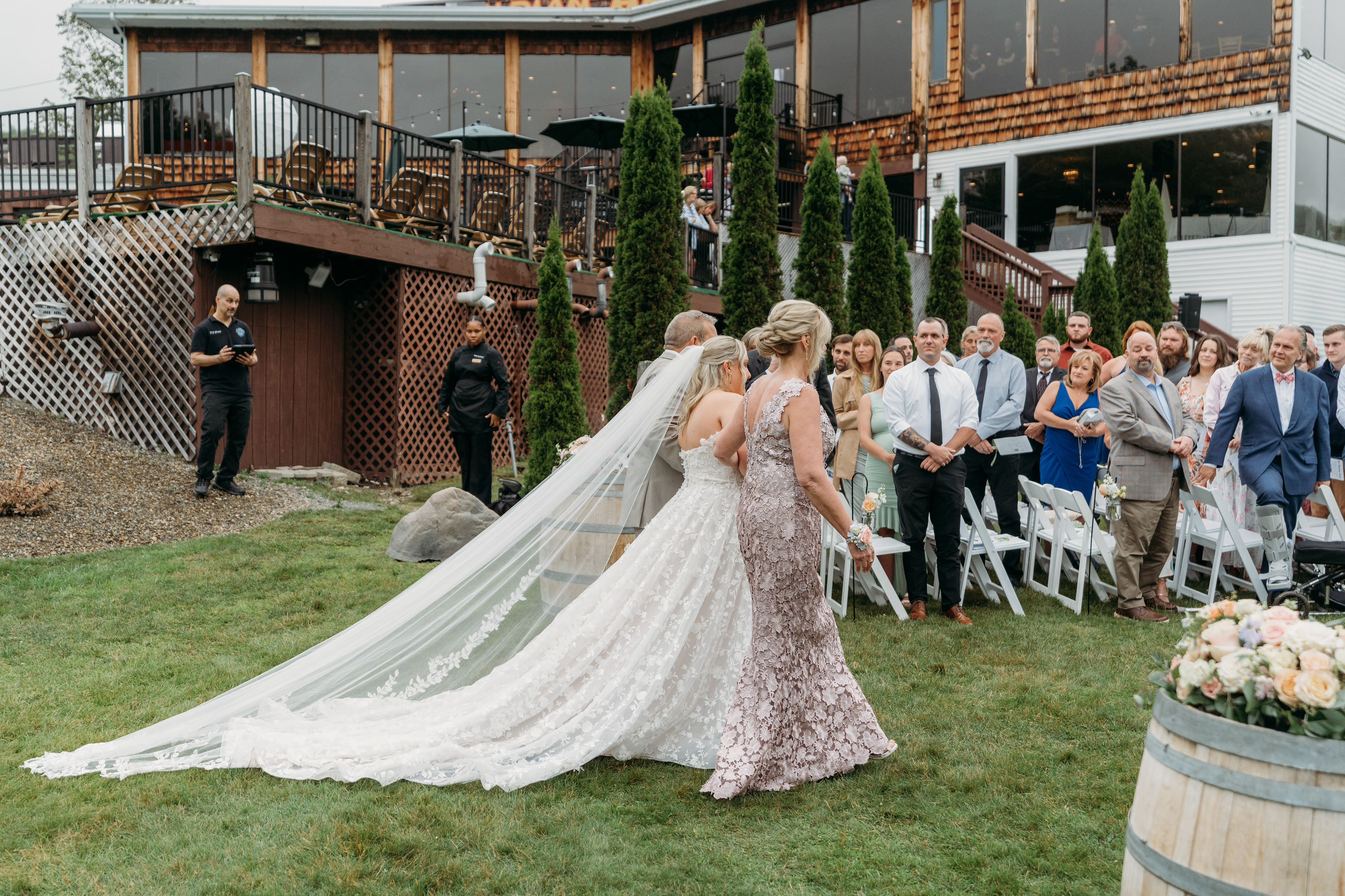 All eyes turned as the bride walked through mist and mountain light — a true New Hampshire wedding moment.