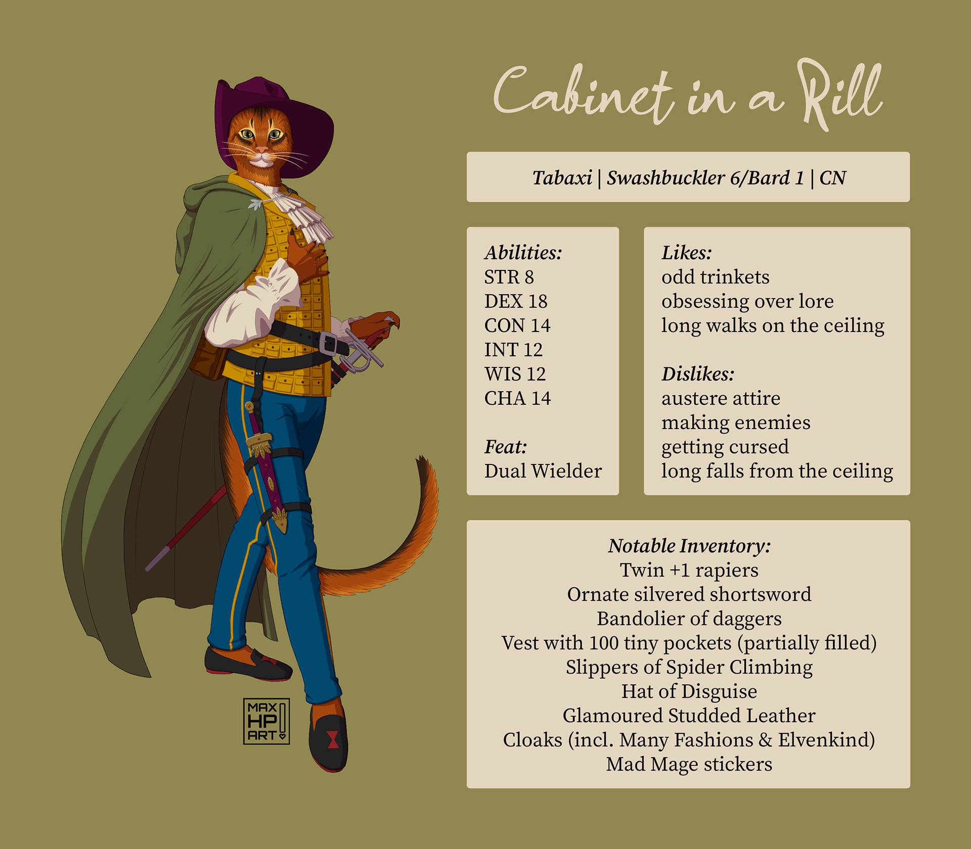 Original art simple character sheet
