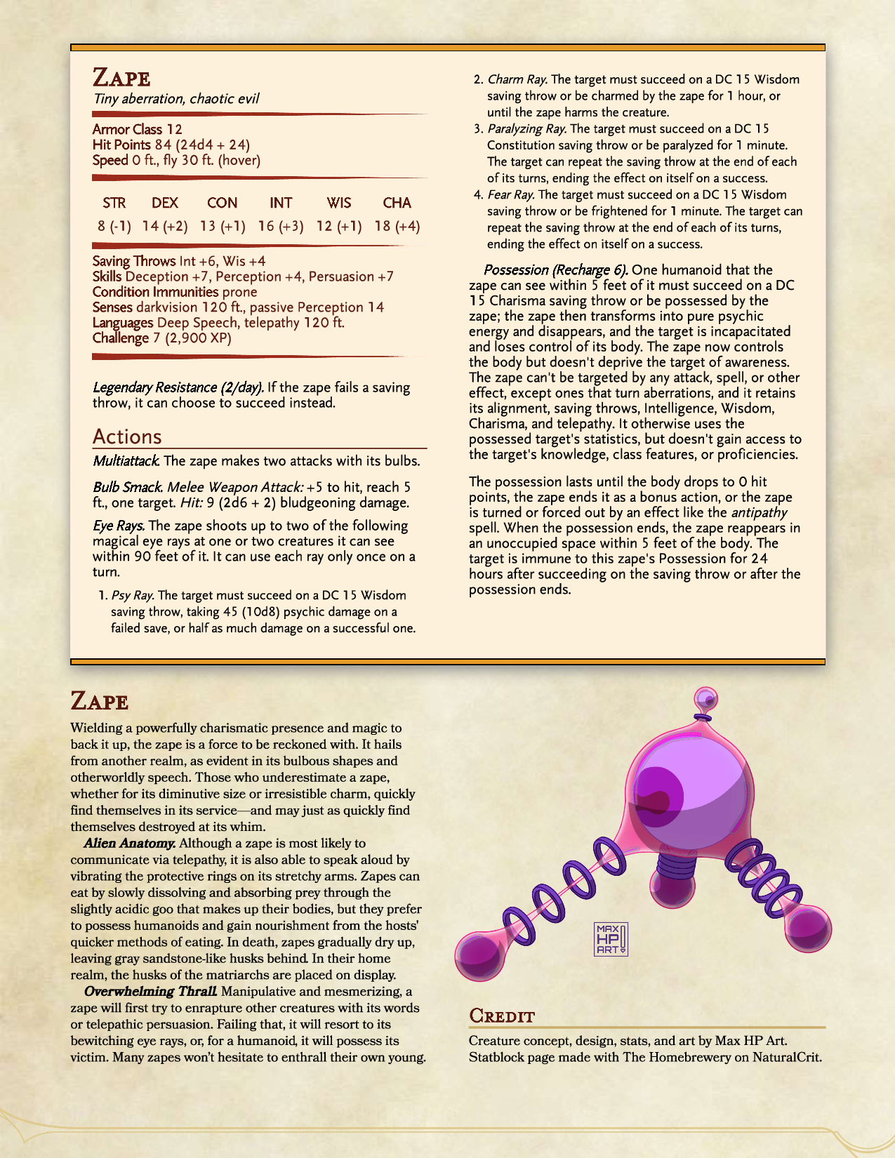 Original creature design and stats