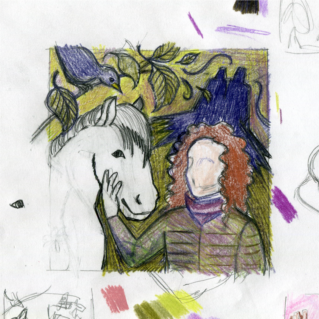 Sketching out details and testing colors.